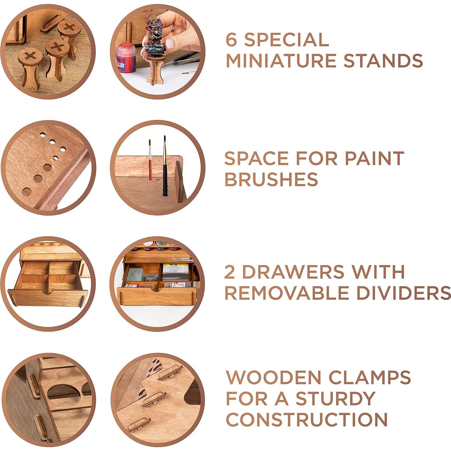 Organizador de Madera Plydolex para 74 Botellas y 14 Pinceles