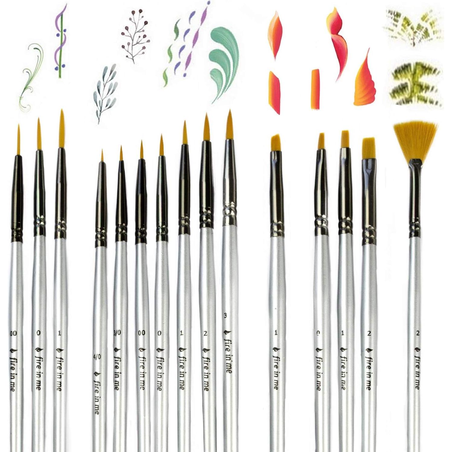 Juego de Pinceles de Detalle Fino Fuego en Mí - 15 Piezas