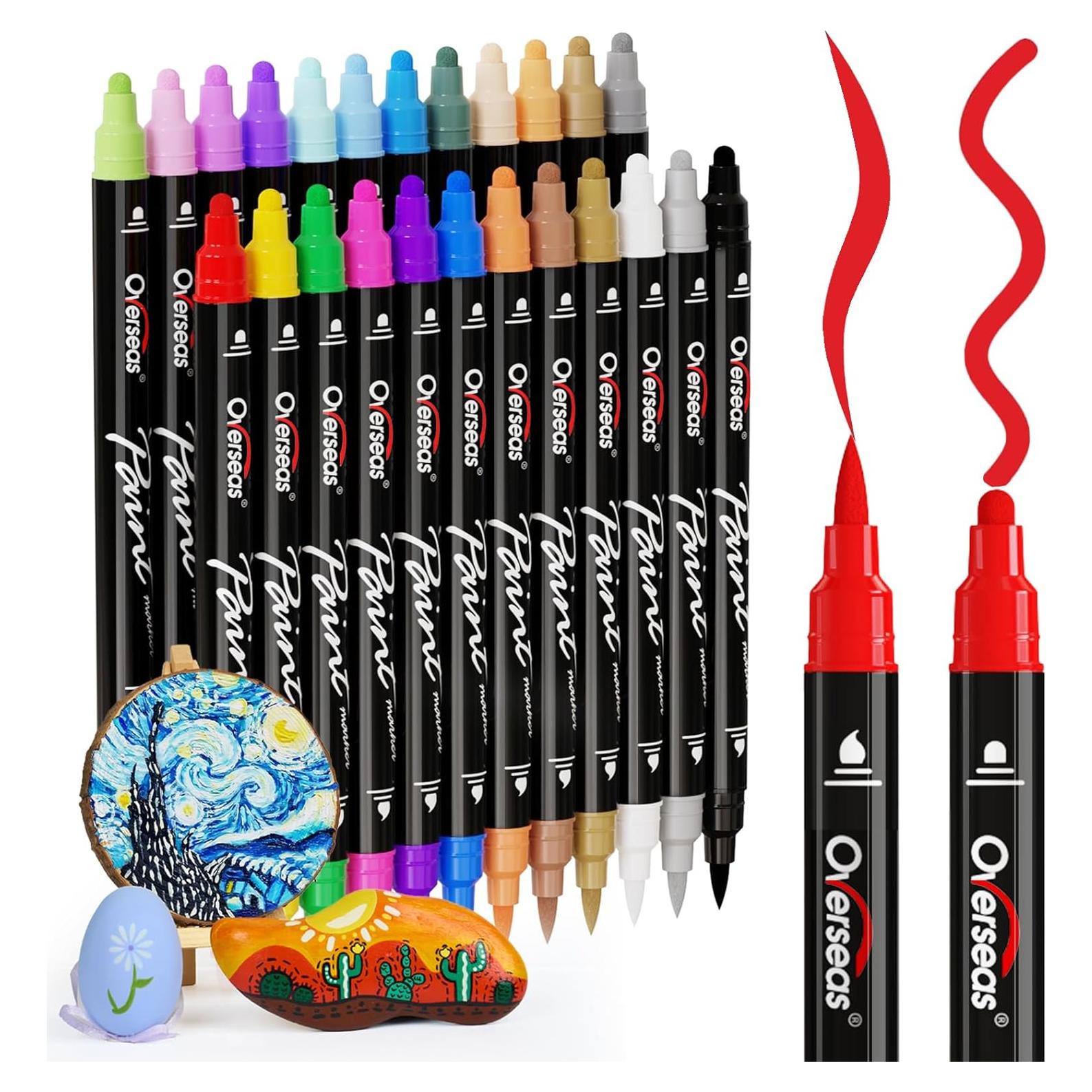 Marcadores Acrílicos Doble Punta Overseas, 24 Colores, 0.5-5mm