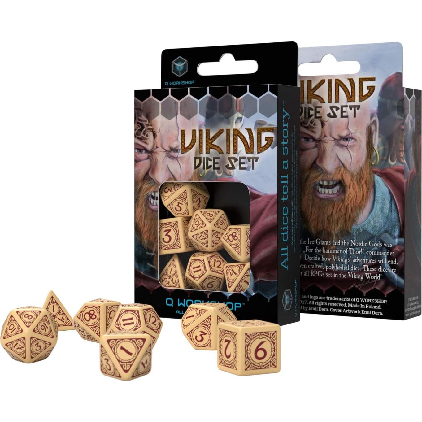 Conjunto de Dados Vikingos Q-Workshop Beige y Burdeos (7 piezas)