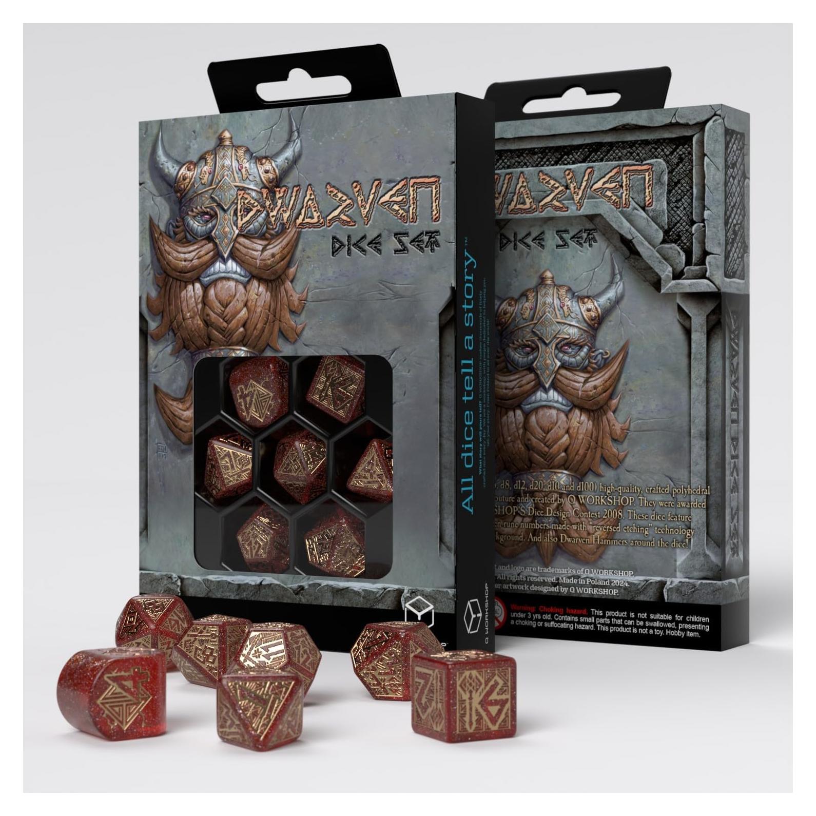 Conjunto de Dados Enanos Q-Workshop 7 Piezas Rojo Brillante