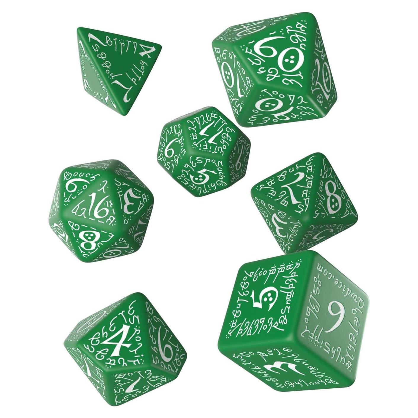 Set de 7 Dados Élficos Verde y Blanco Q-Workshop