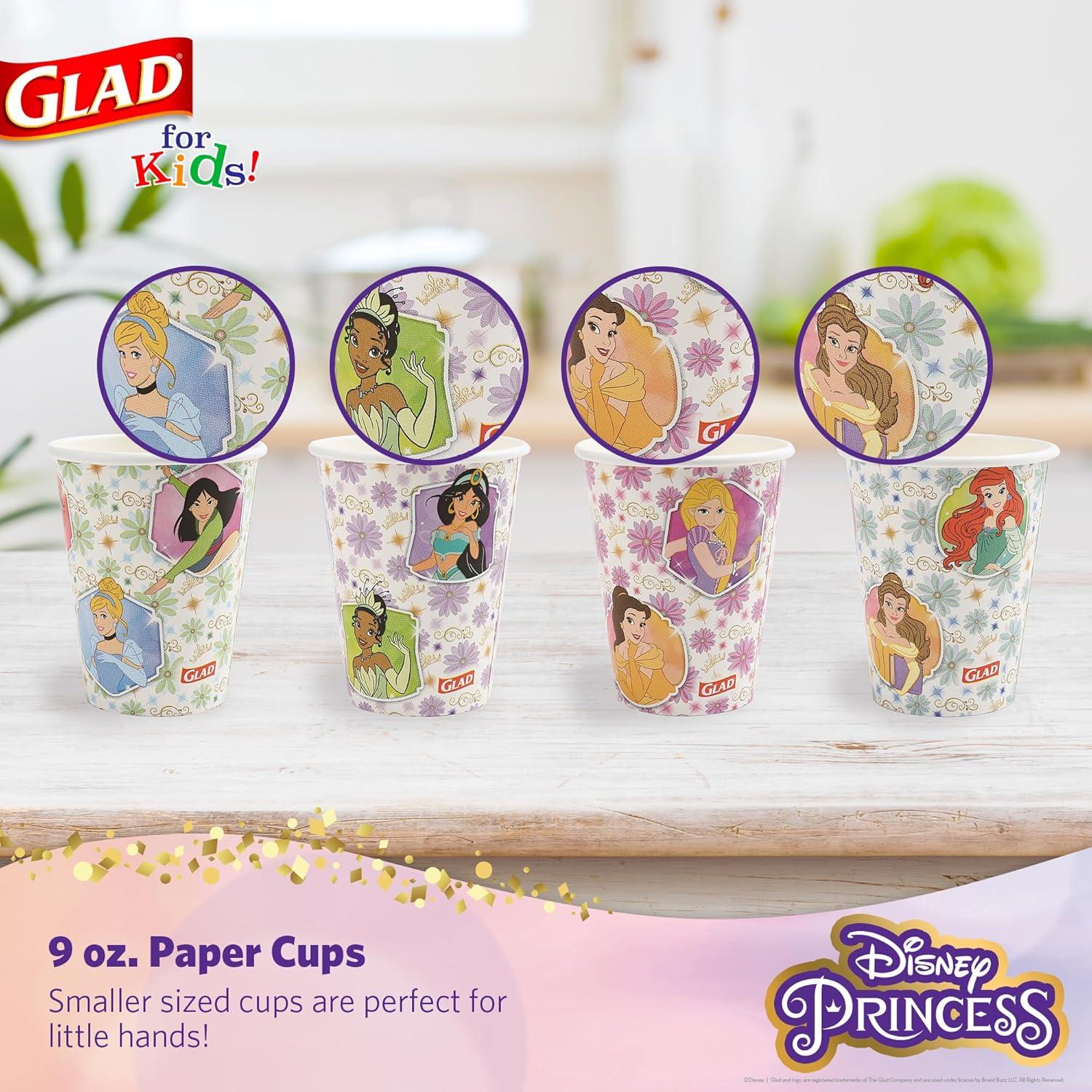 Vasos de Papel Desechables Glad para Niños - Princesas Disney 9 oz