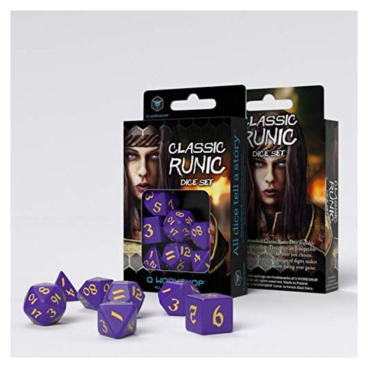 Juego de Dados Rúnicos Clásicos Q-Workshop Púrpura y Amarillo (7)