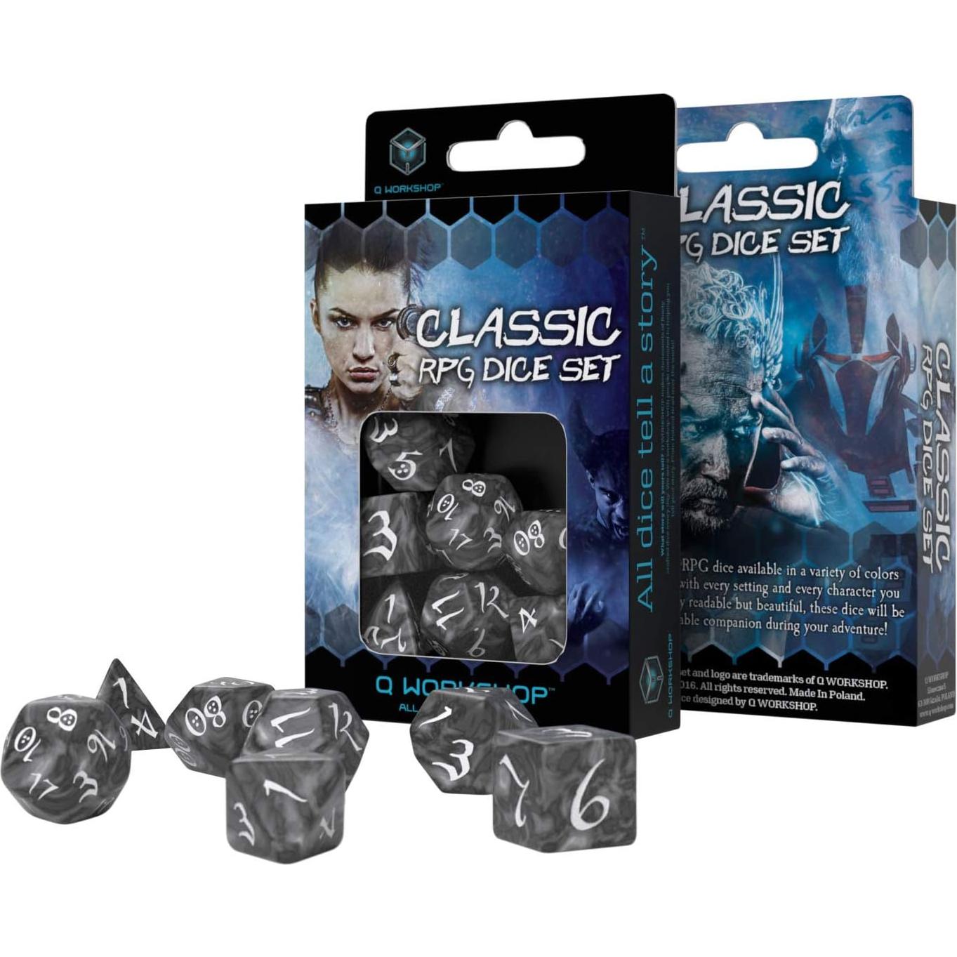 Conjunto de Dados RPG Q-Workshop Ahumado y Blanco 7 Piezas