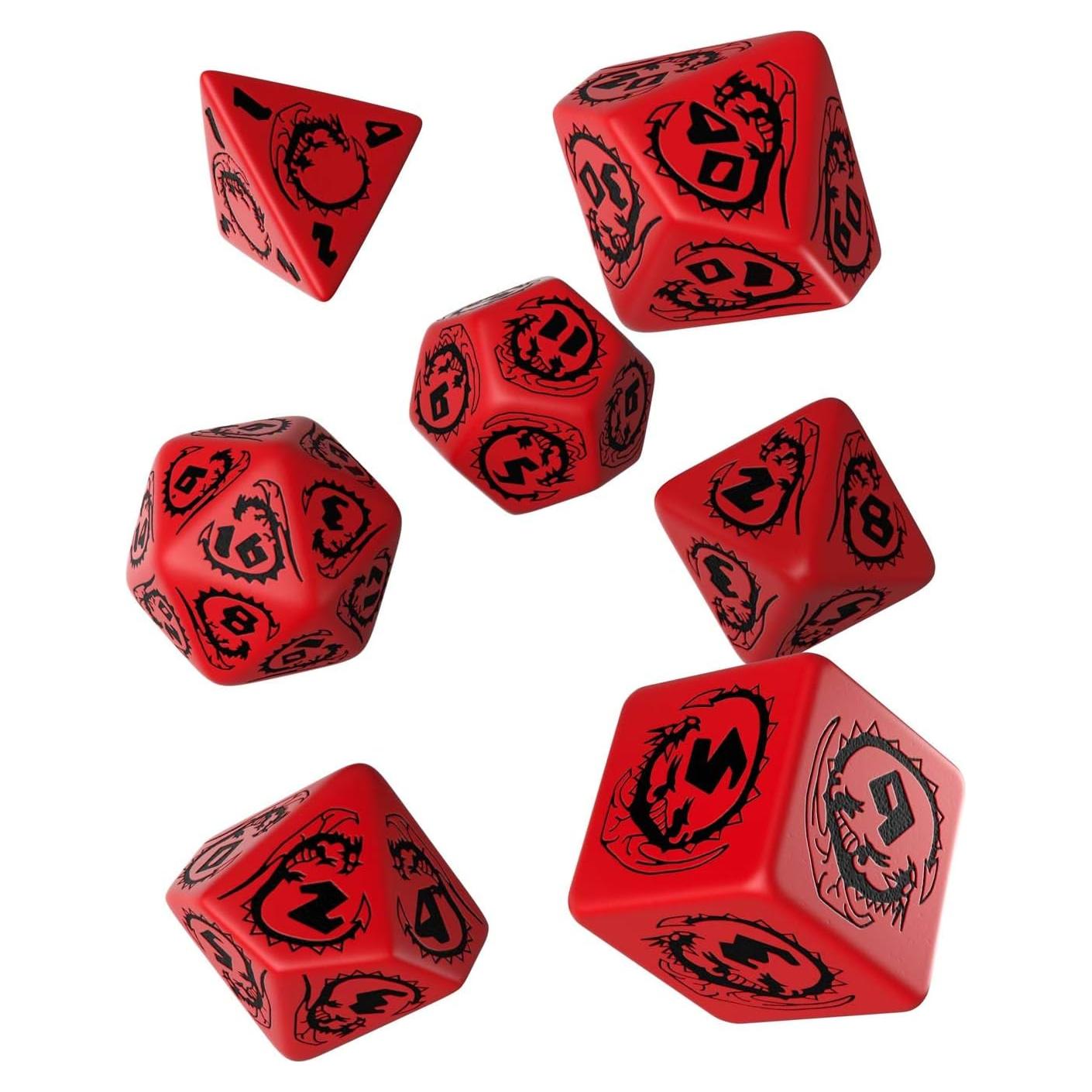 Set de 7 Dados Poliedricos Q WORKSHOP Dragón Rojo y Negro