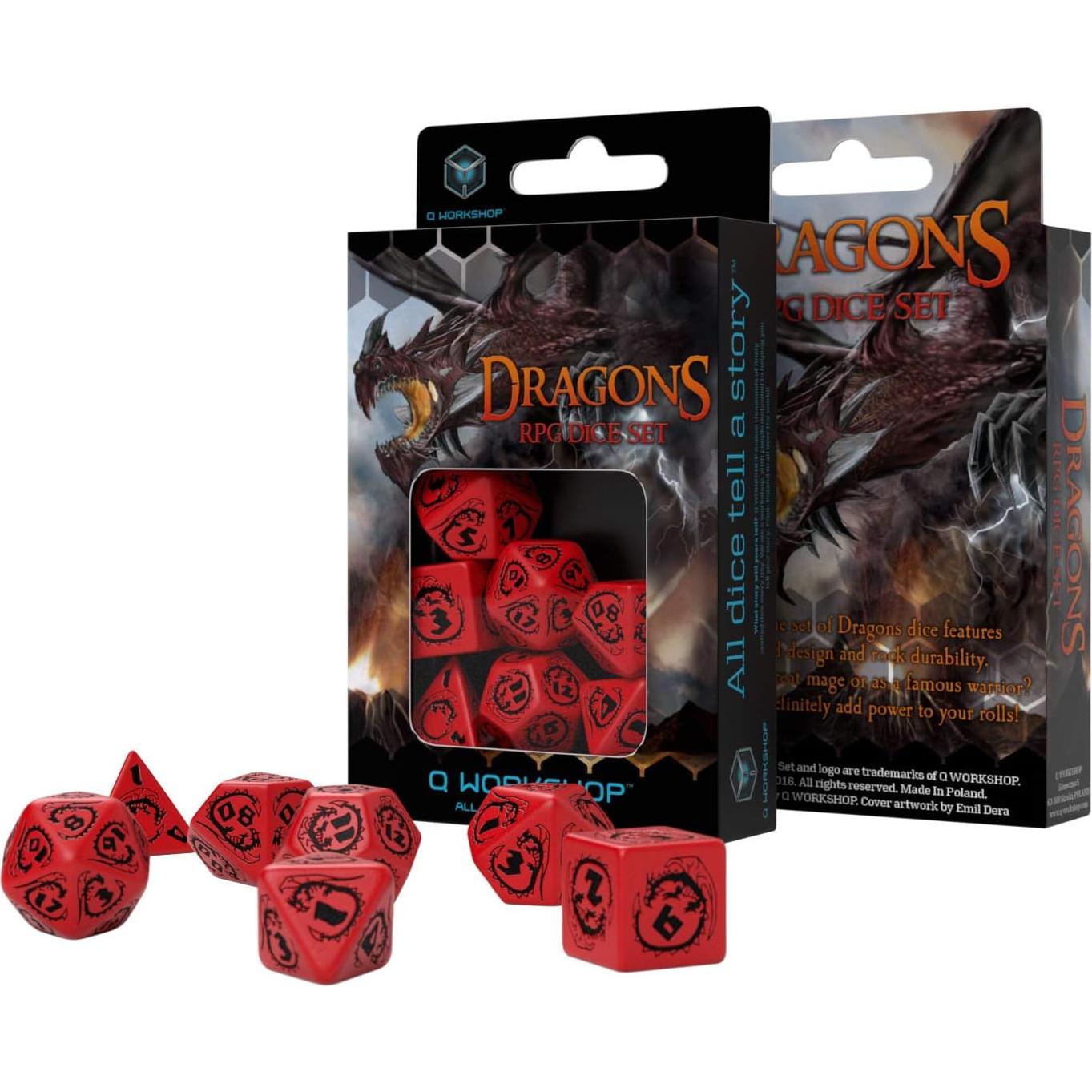 Set de 7 Dados Poliedricos Q WORKSHOP Dragón Rojo y Negro