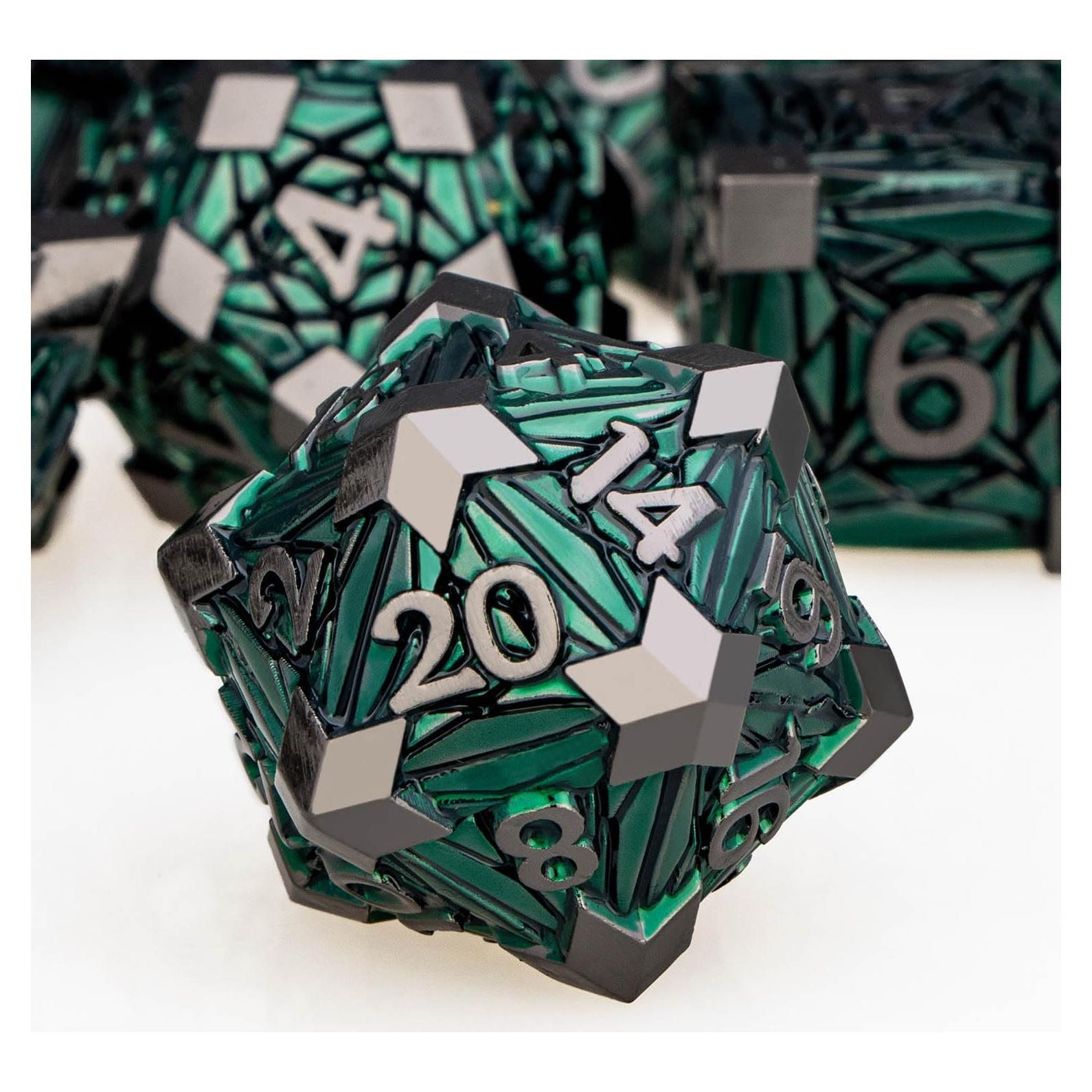 Juego de Dados de Metal 7 Piezas ORIFANTOU Verde para D&D