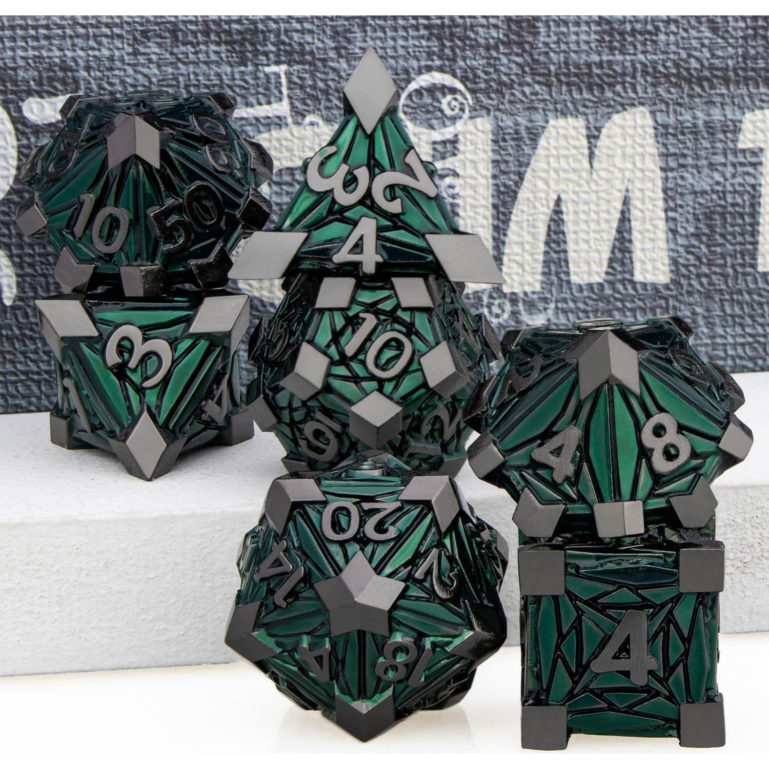 Juego de Dados de Metal 7 Piezas ORIFANTOU Verde para D&D