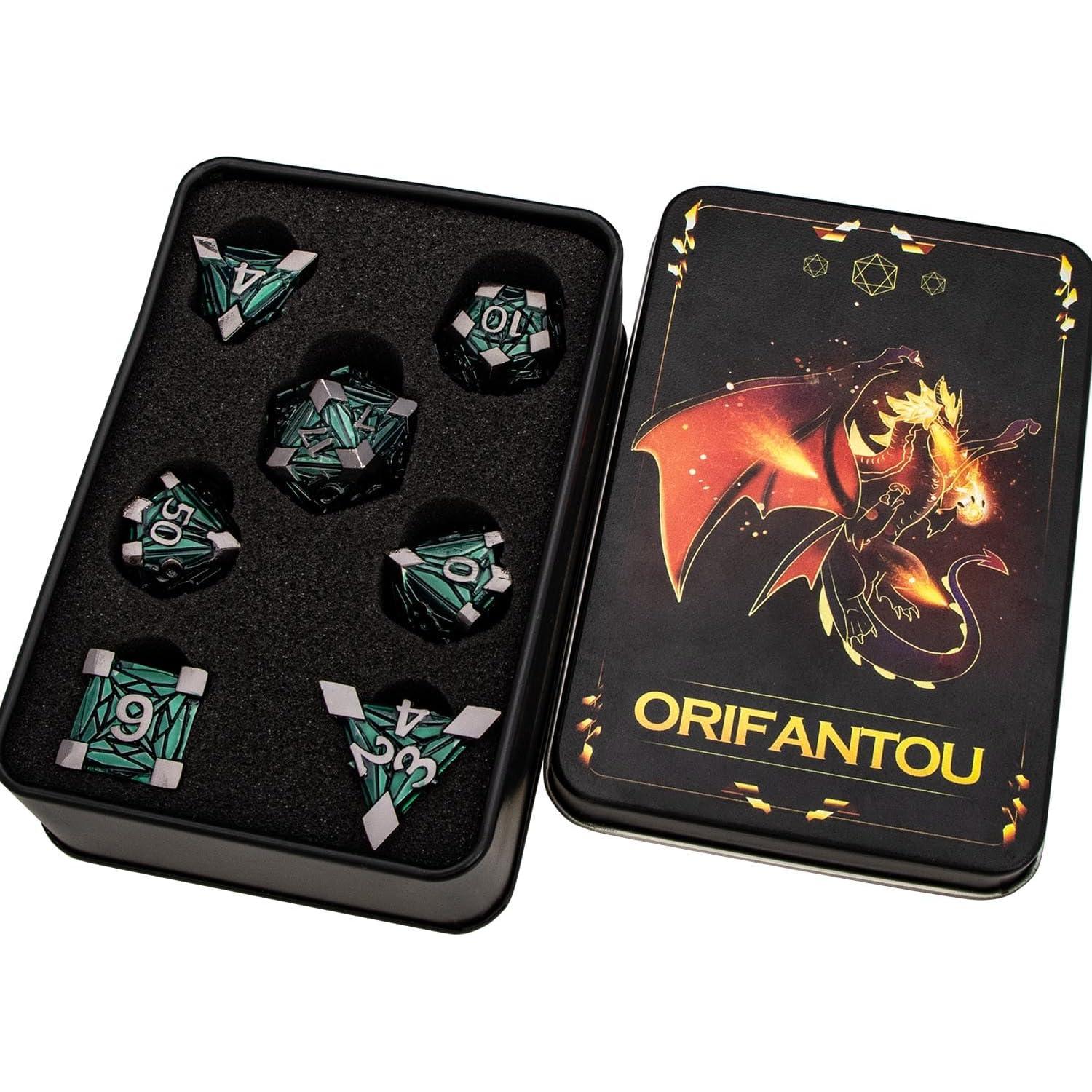 Juego de Dados de Metal 7 Piezas ORIFANTOU Verde para D&D