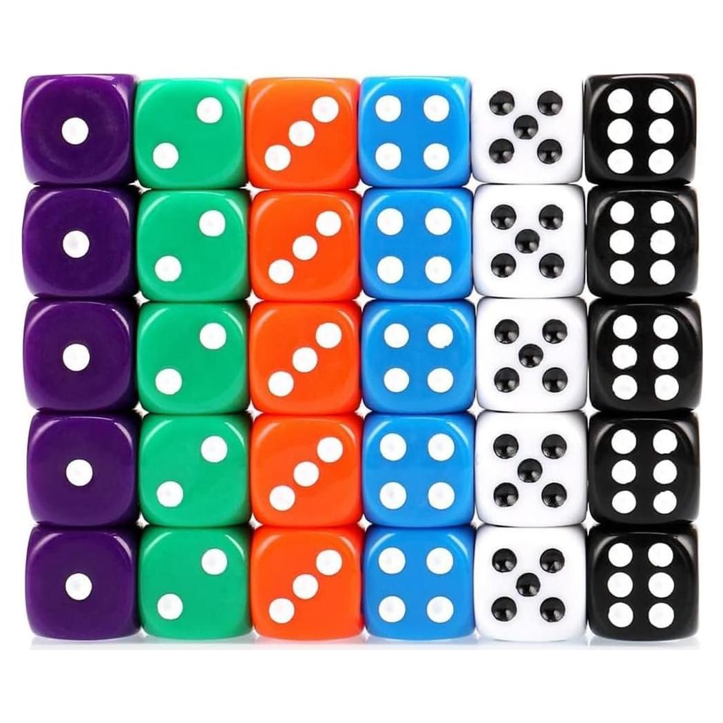 Juego de Dados 30PCS 16mm 6 Colores Bordes Redondeados ELakiss
