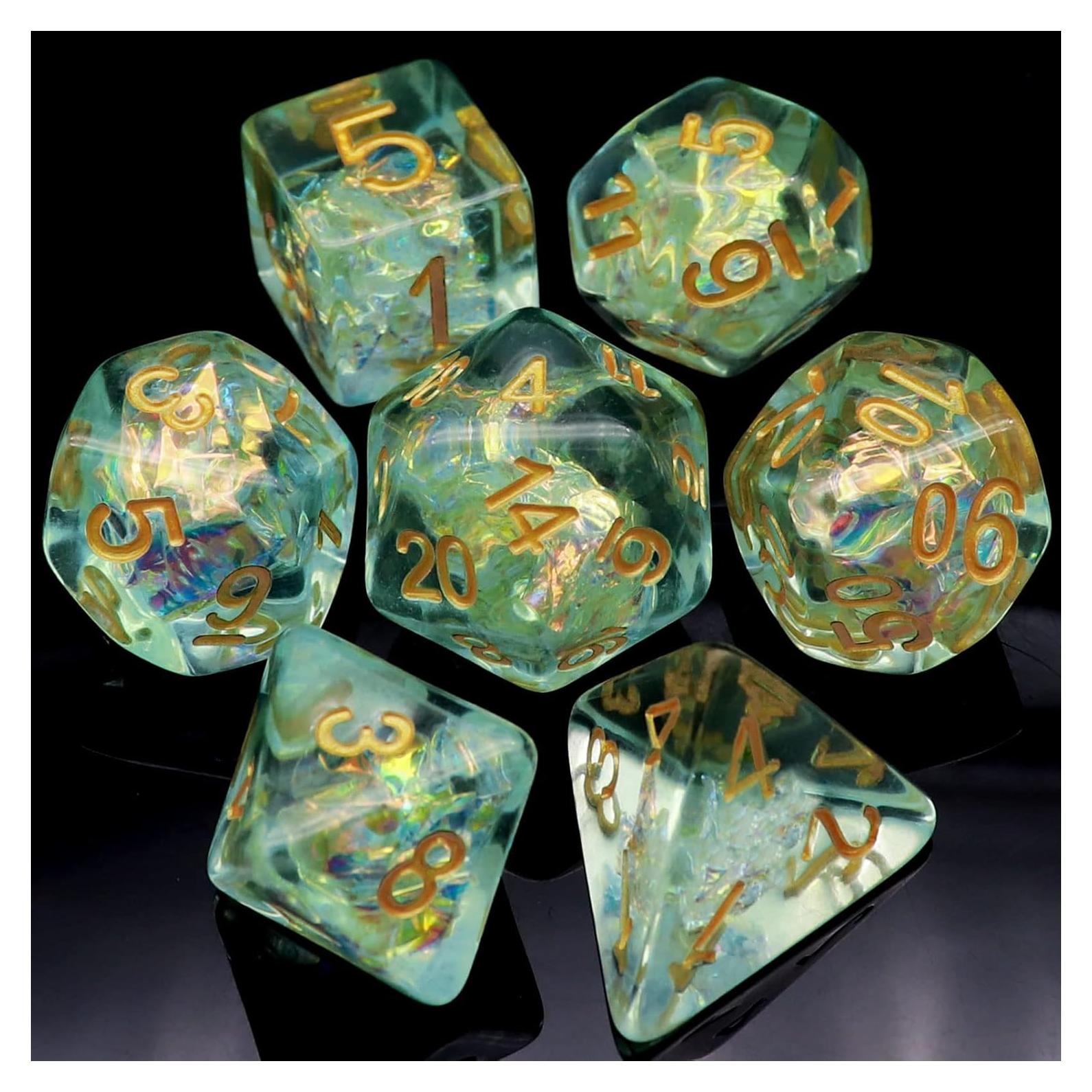 Juego de Dados DND Verde Claro Haxtec 7PCS con Bolsa de Regalo