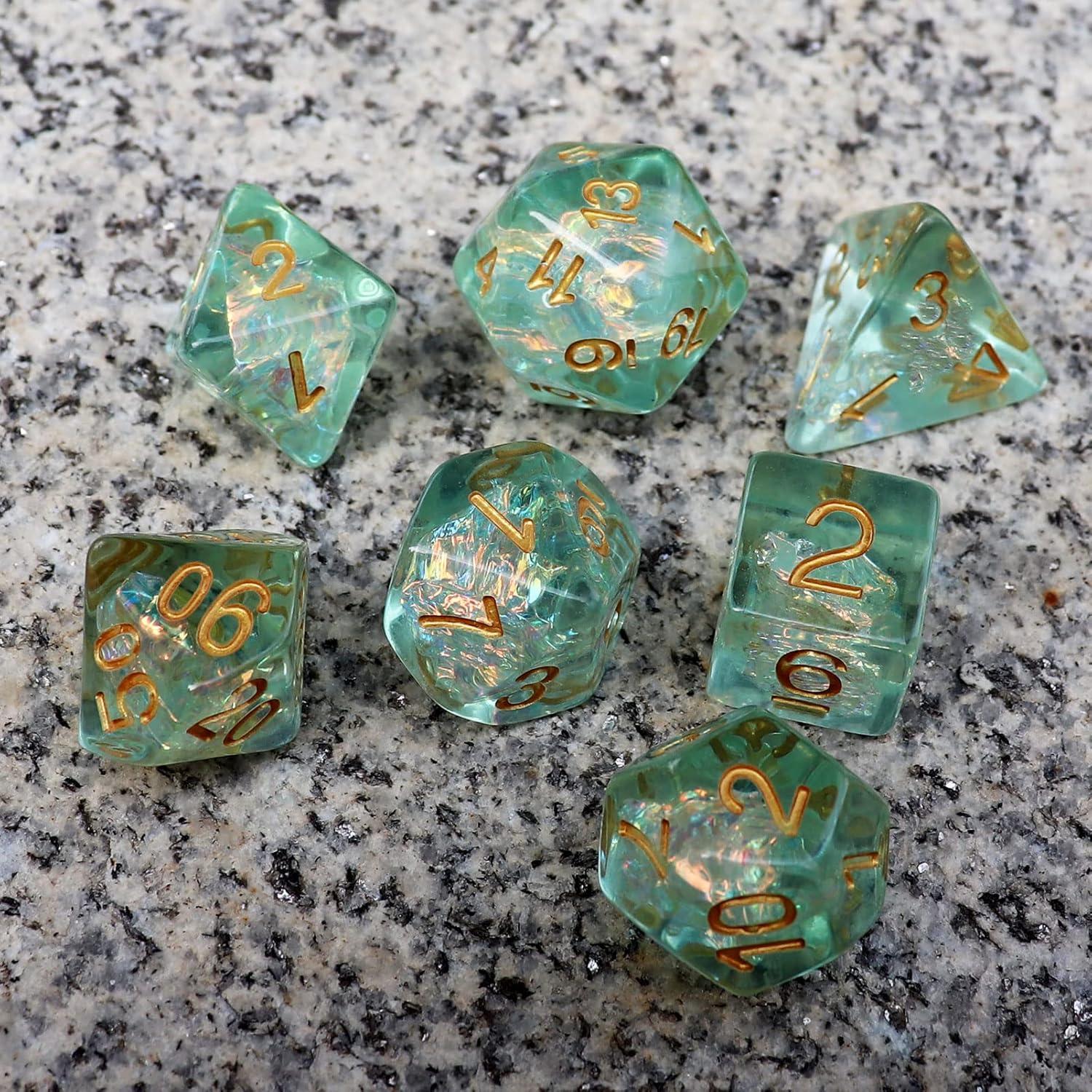 Juego de Dados DND Verde Claro Haxtec 7PCS con Bolsa de Regalo