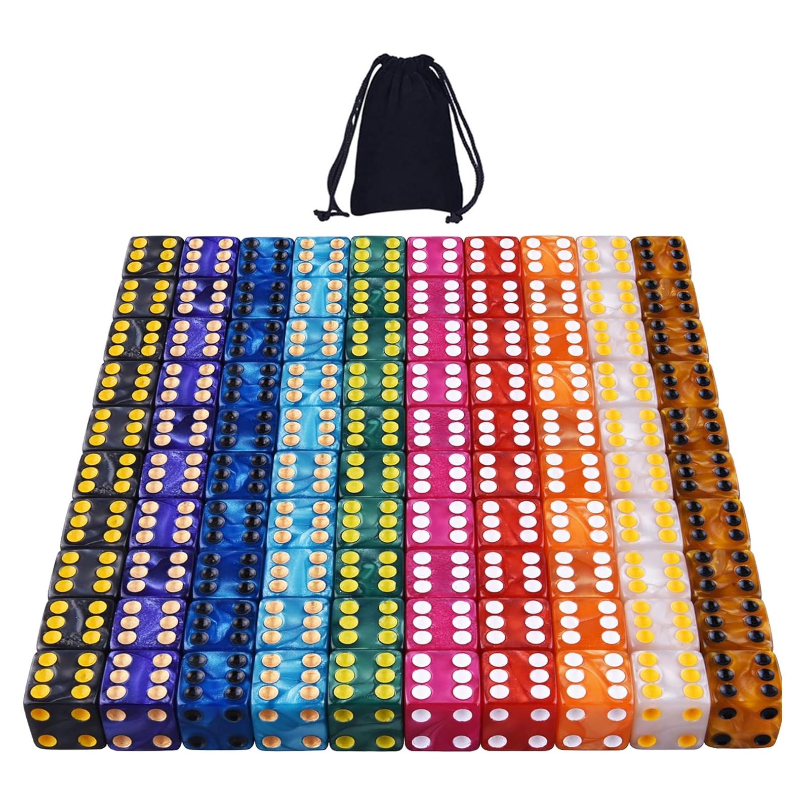 Juego de Dados AUSTOR 100 Piezas 6 Caras Colores Perla 16mm