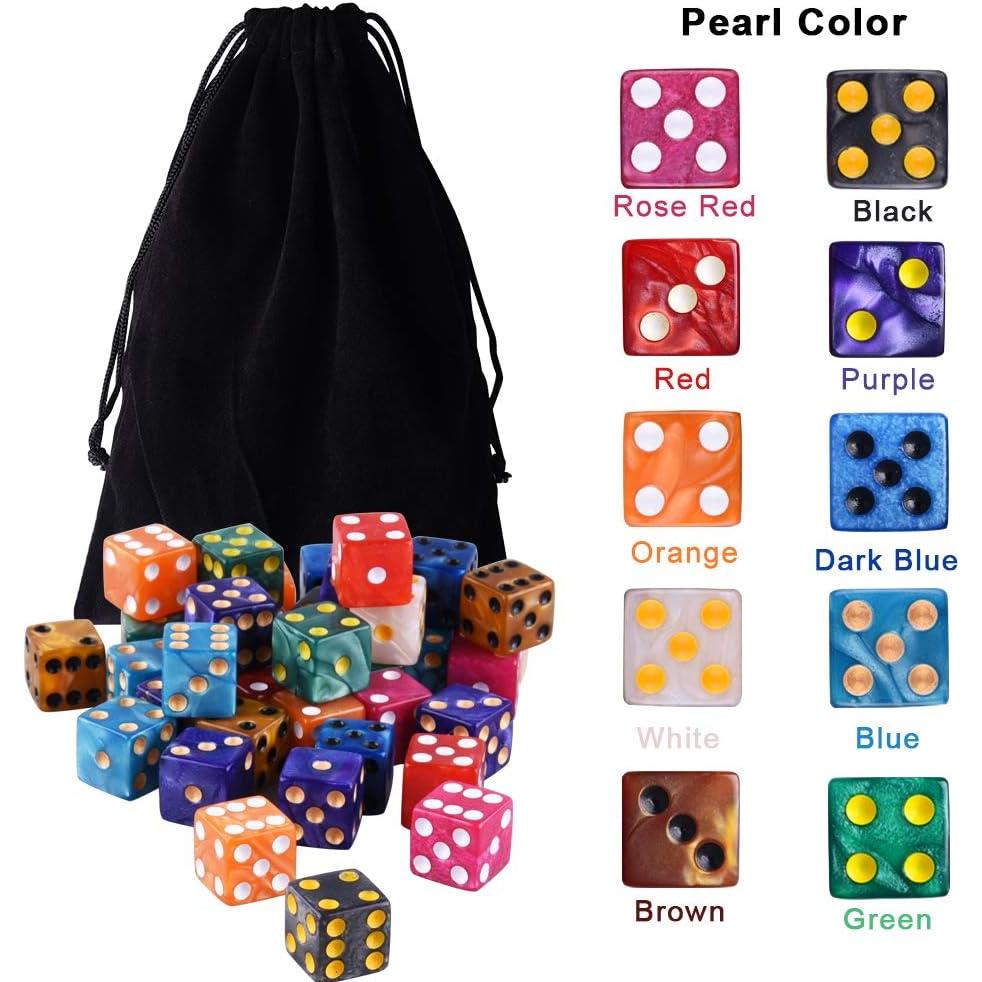 Juego de Dados AUSTOR 100 Piezas 6 Caras Colores Perla 16mm