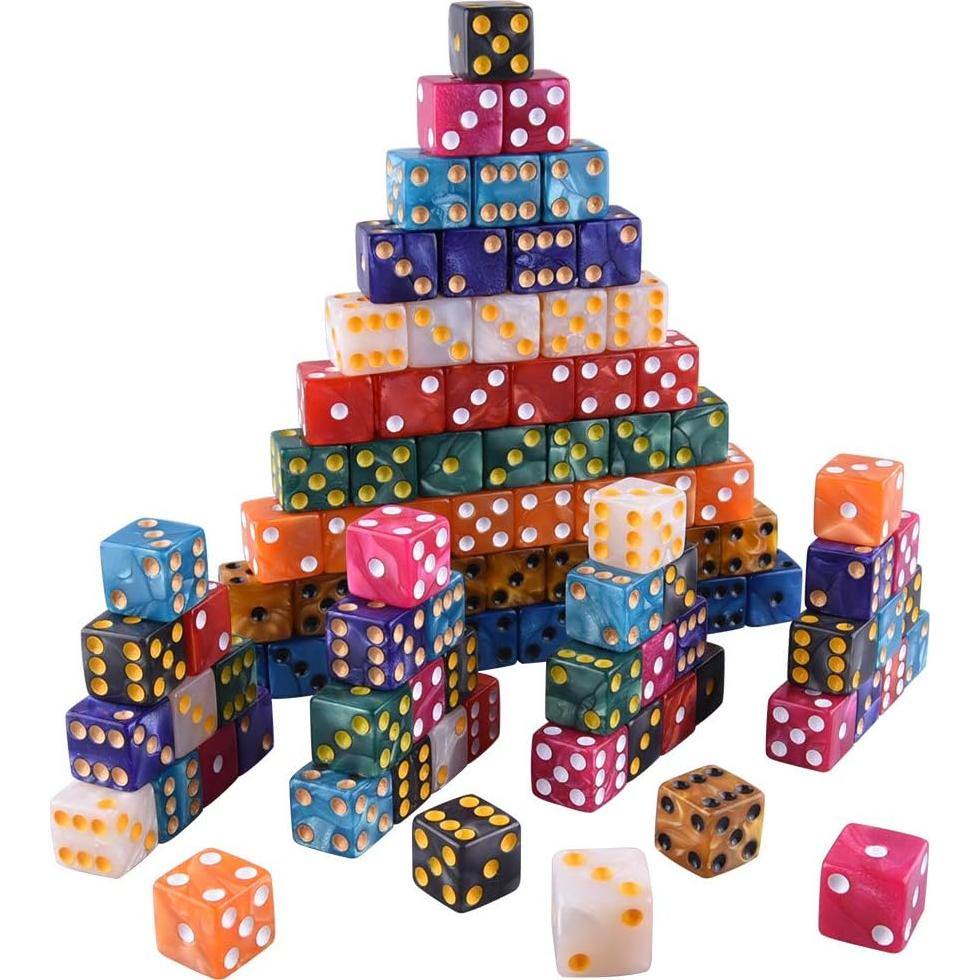 Juego de Dados AUSTOR 100 Piezas 6 Caras Colores Perla 16mm