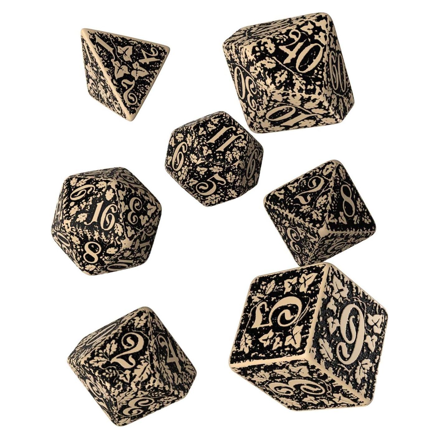 Dados RPG Q WORKSHOP del Bosque 7 Piezas Beige y Negro
