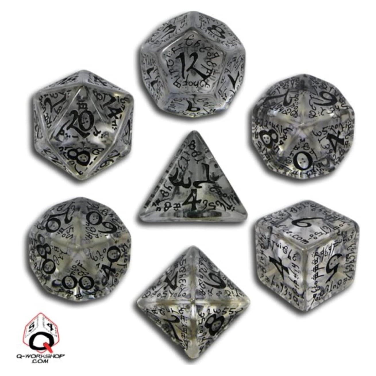Dados Élficos Q-Workshop Transparente/Negro 7 Piezas