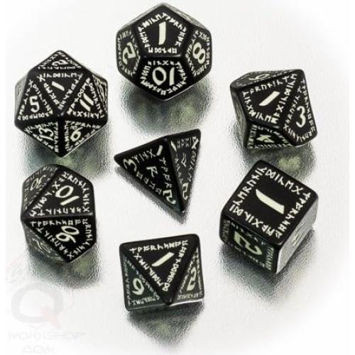 Juego de Dados Runicos Negros Brillantes Qworkshop 7.37x2.29cm