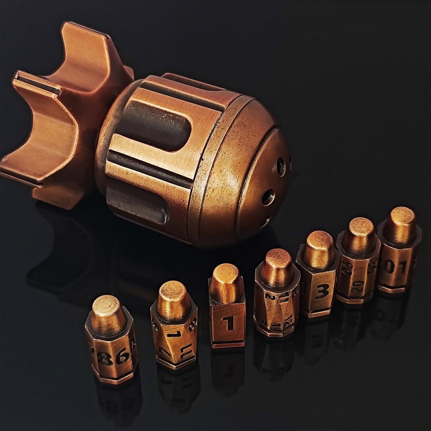 Lanzador de Dados DnD Metálico FLUEFOWL con 7 Dados y Estuche