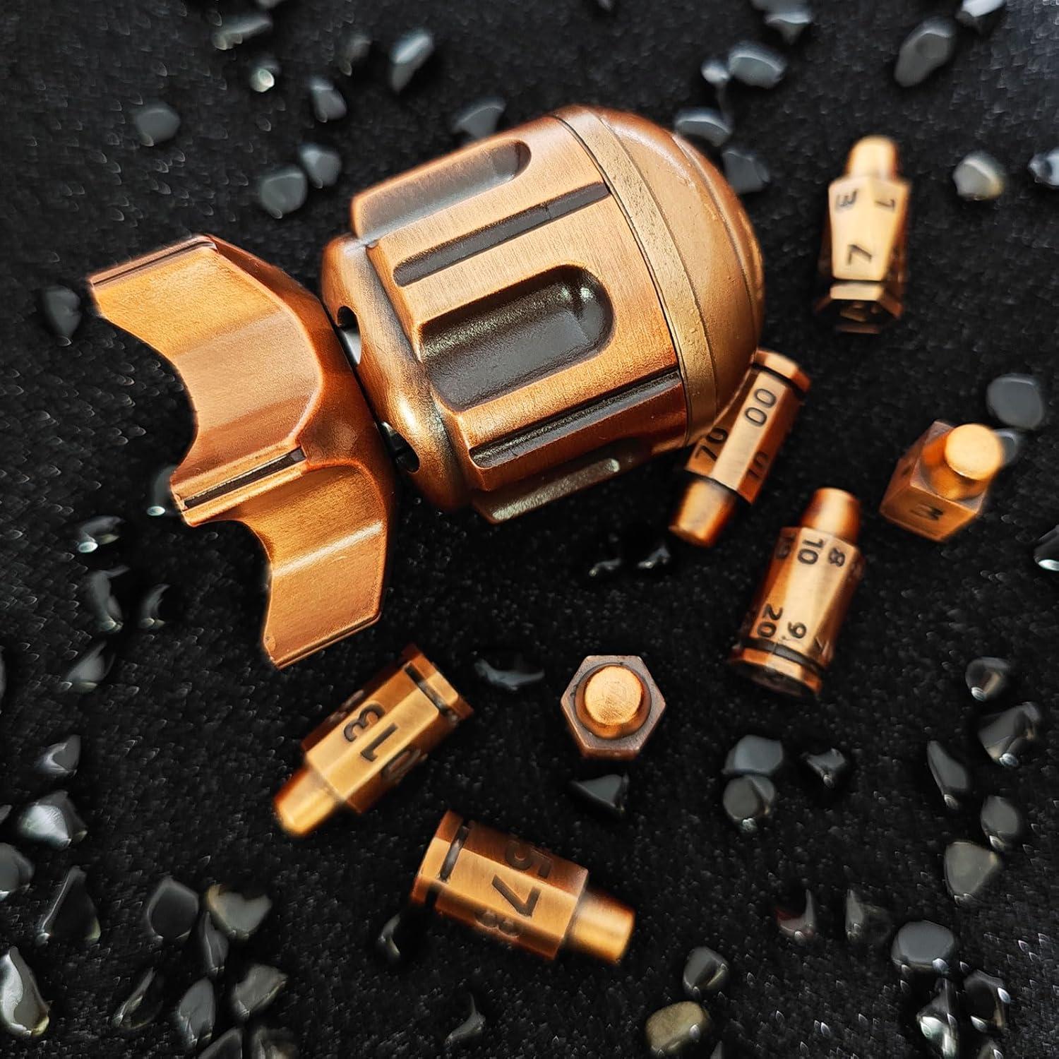 Lanzador de Dados DnD Metálico FLUEFOWL con 7 Dados y Estuche