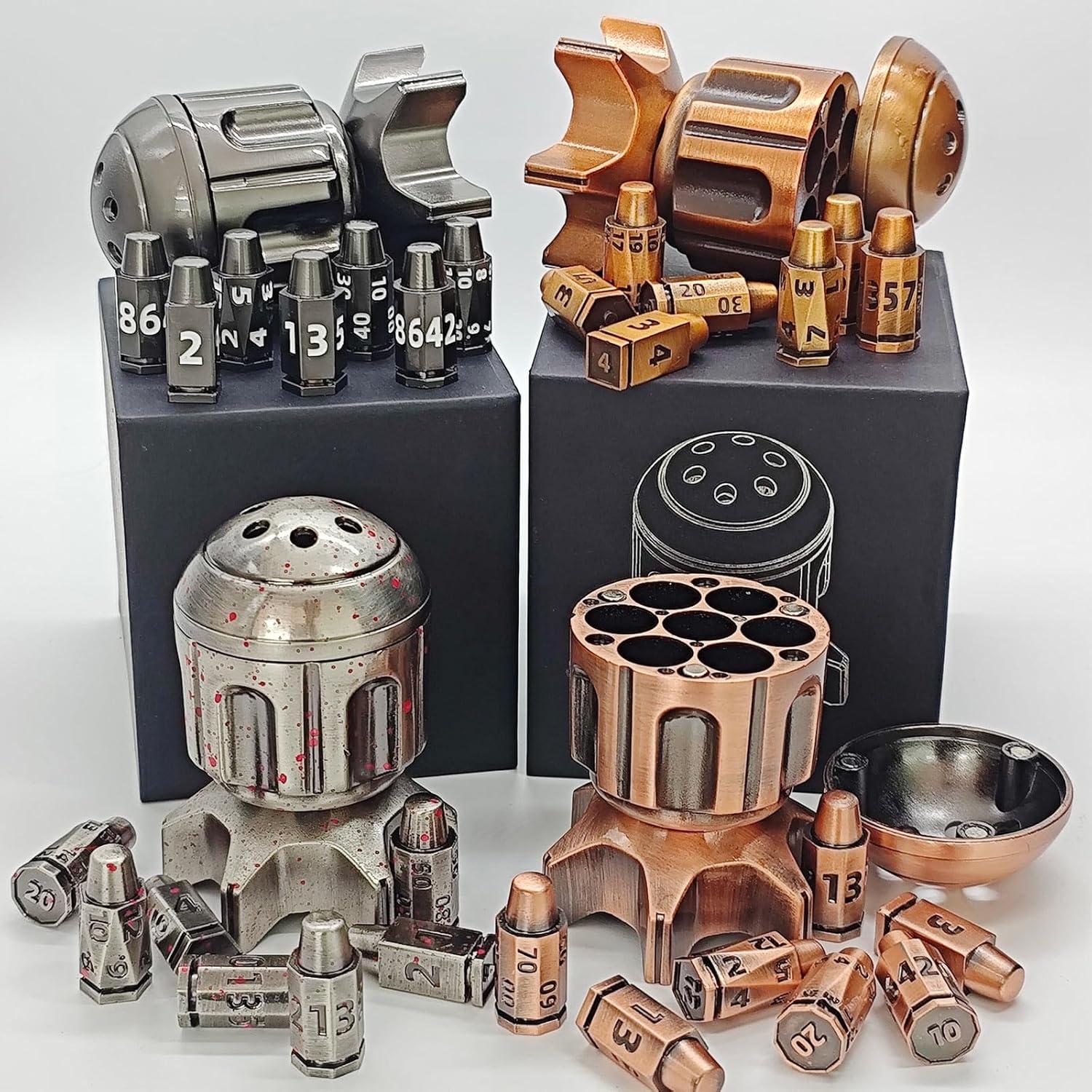 Lanzador de Dados DnD Metálico FLUEFOWL con 7 Dados y Estuche