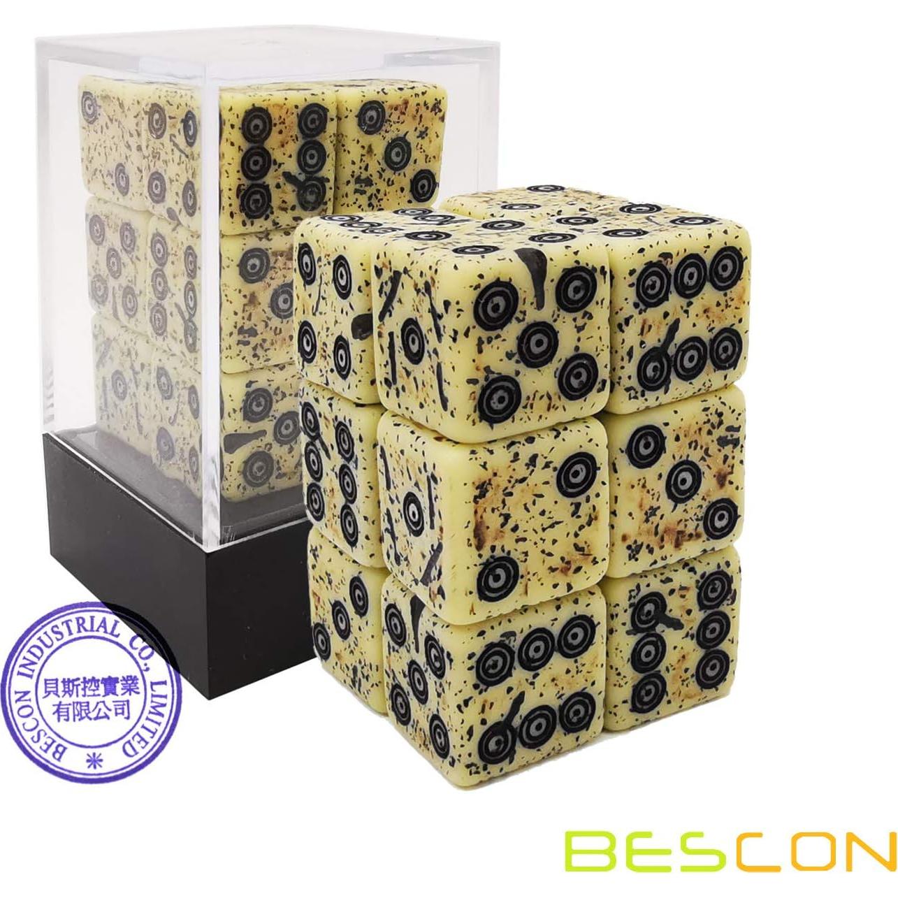 Dados D6 de Hueso Antiguo Bescon 16mm Set de 12 Piezas