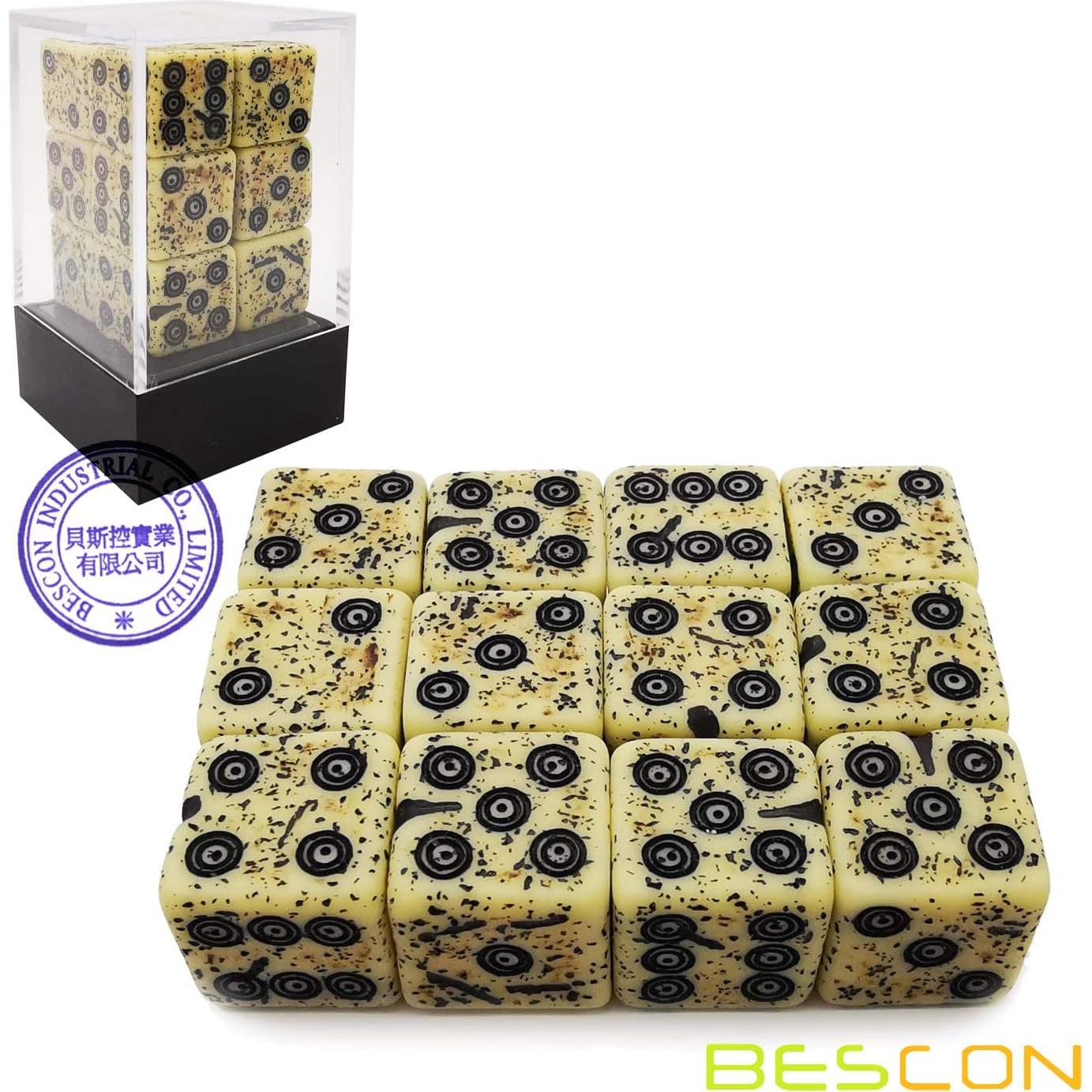 Dados D6 de Hueso Antiguo Bescon 16mm Set de 12 Piezas