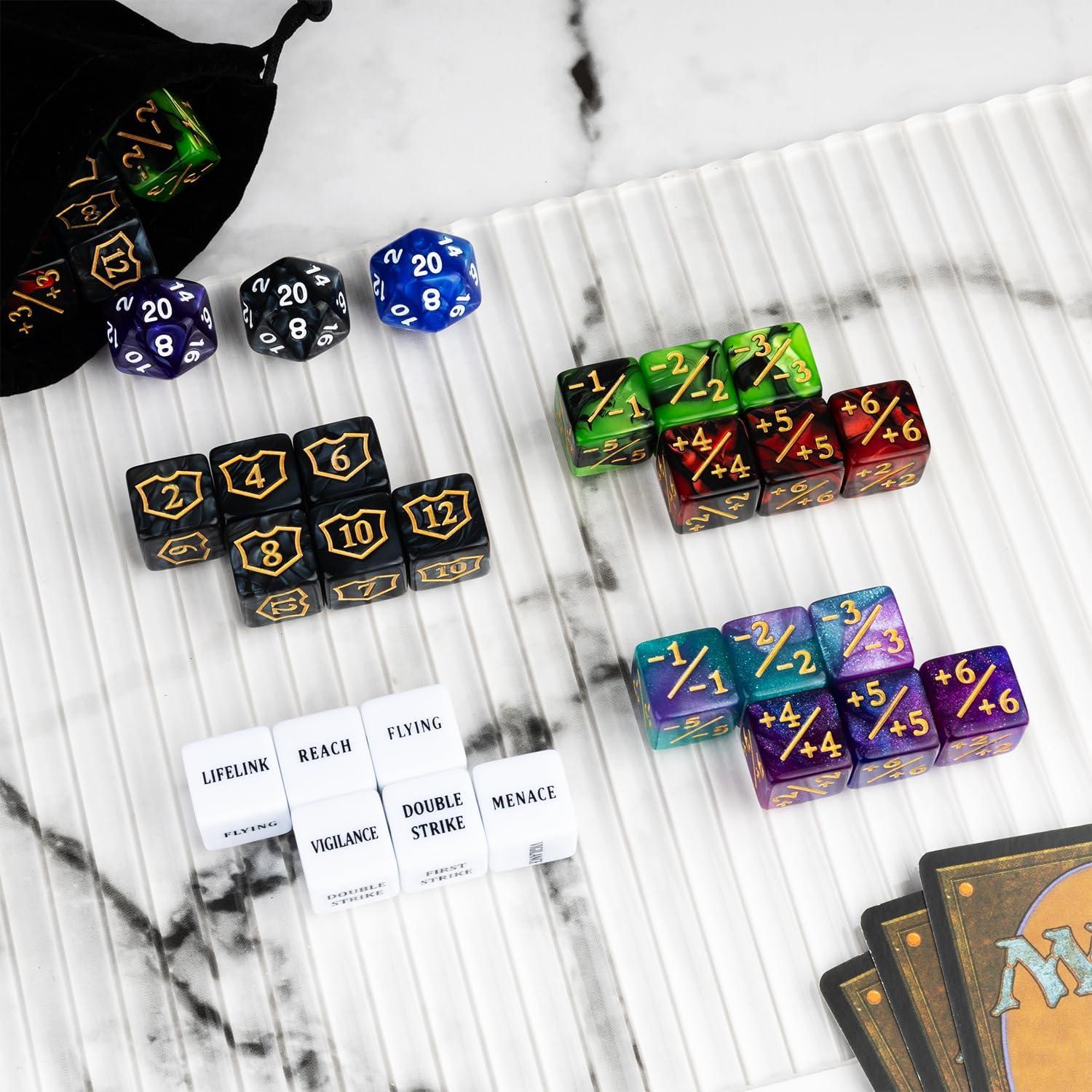 Set de 63 Contadores de Dados MTG con Bolsa de Terciopelo