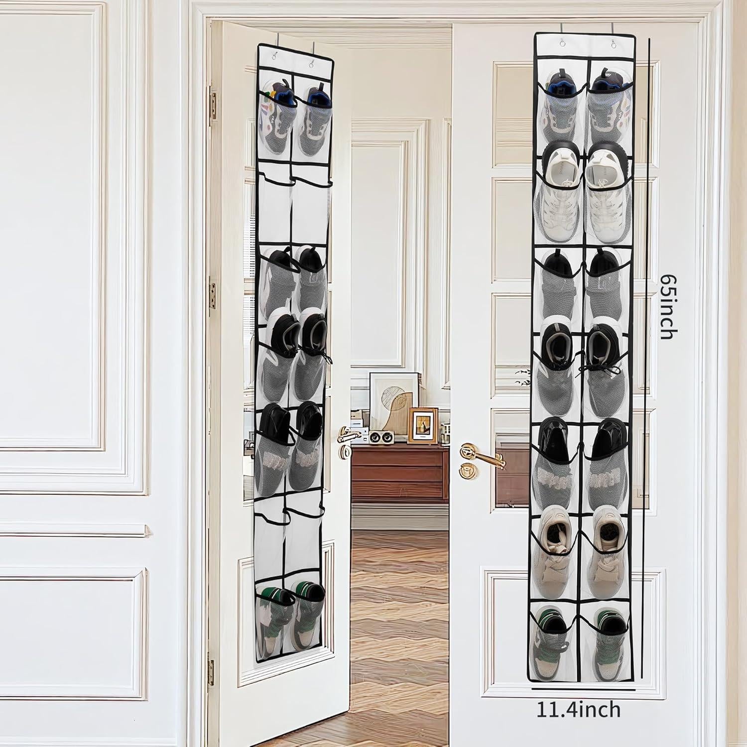 Organizador de Zapatos Colgante PVWSG, 14 Bolsillos Malla, Blanco