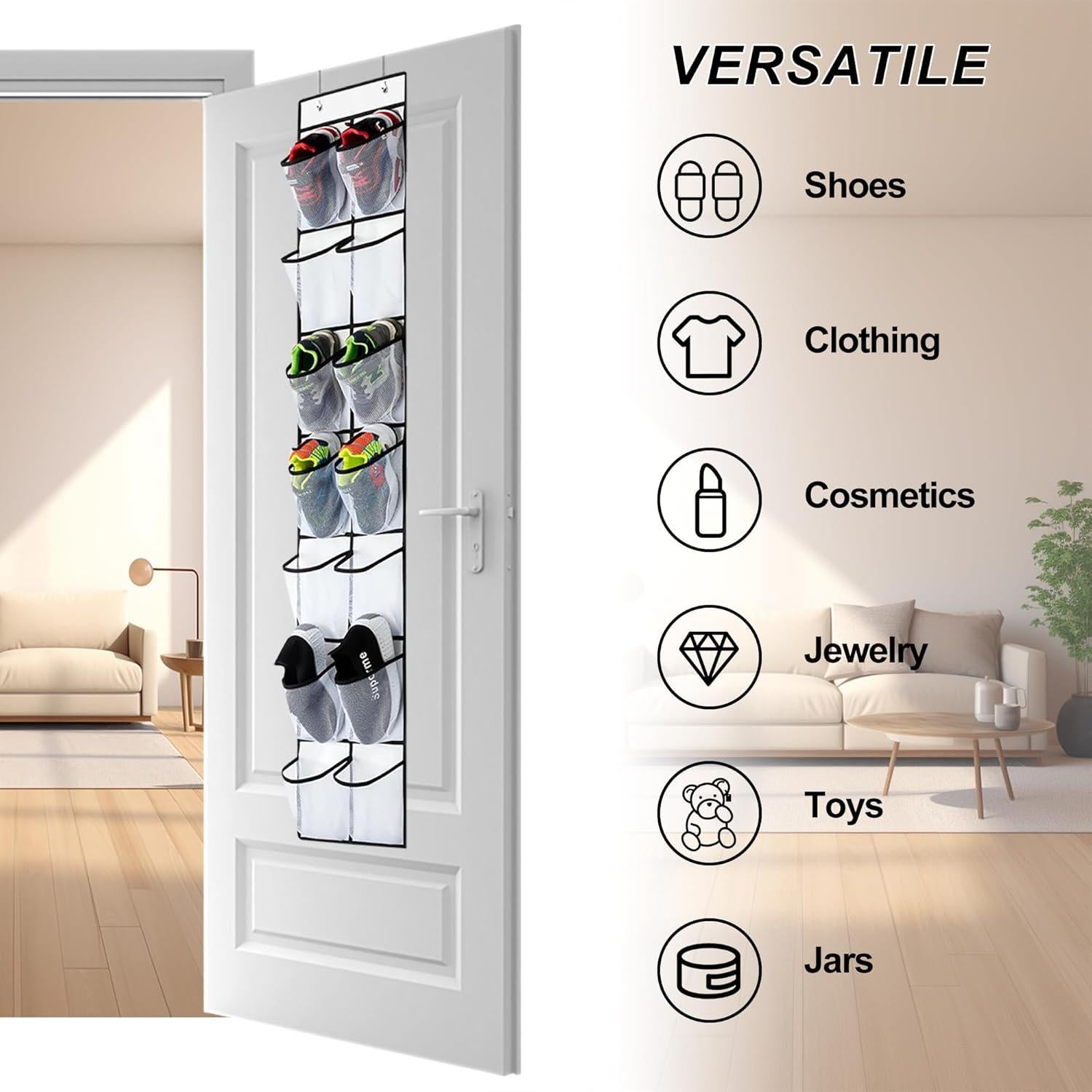 Organizador de Zapatos Colgante PVWSG, 14 Bolsillos Malla, Blanco