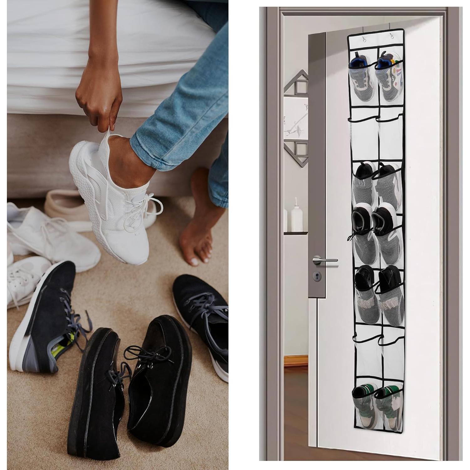 Organizador de Zapatos Colgante PVWSG, 14 Bolsillos Malla, Blanco