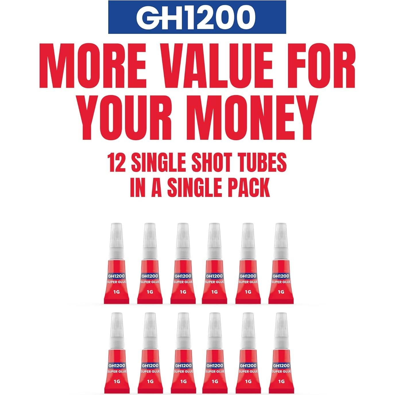 Super Pegamento Multiusos GH 1200 - 12 g, Cianoacrilato Rápido