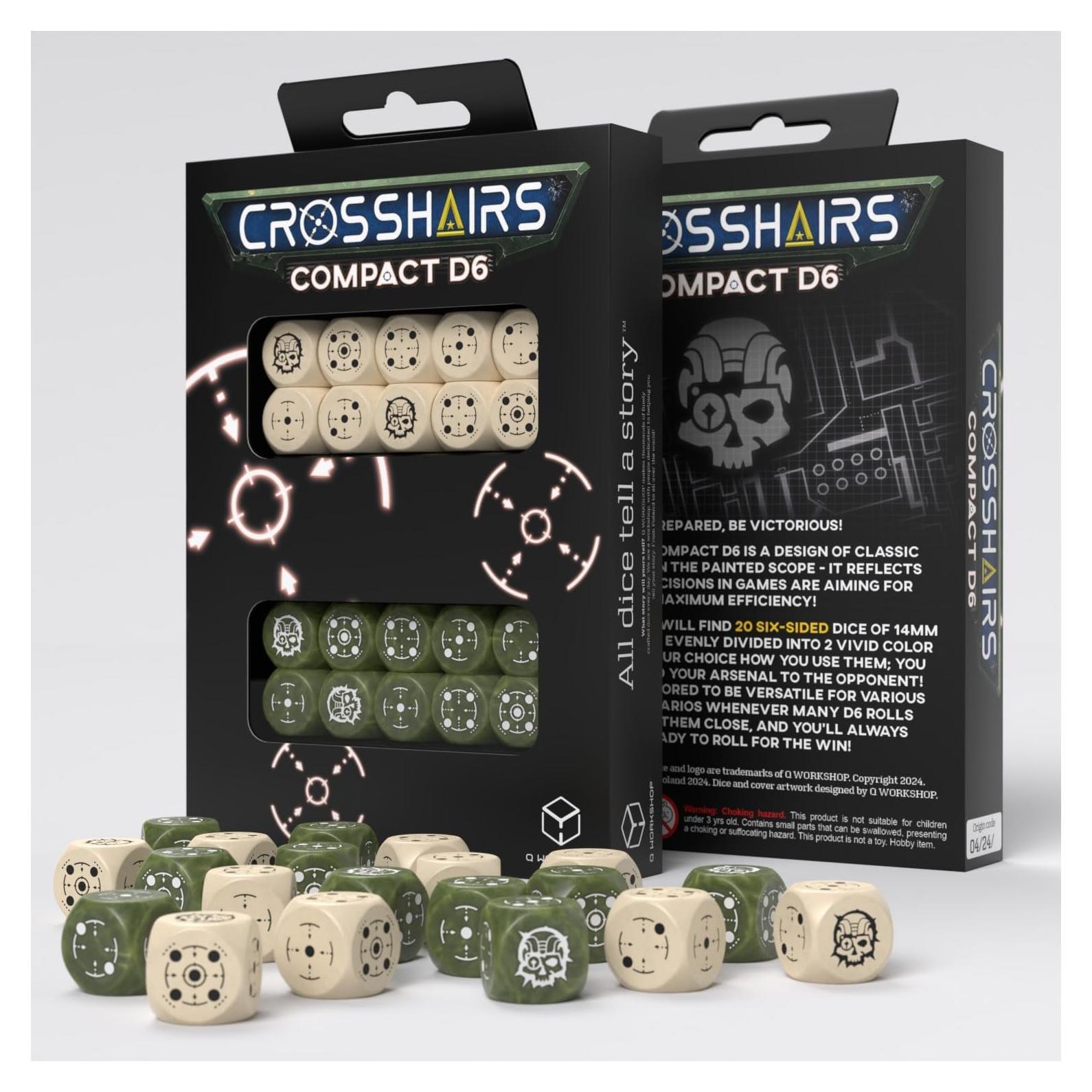 Dados D6 Compactos Beige y Oliva Q-Workshop - 20 Piezas 14mm