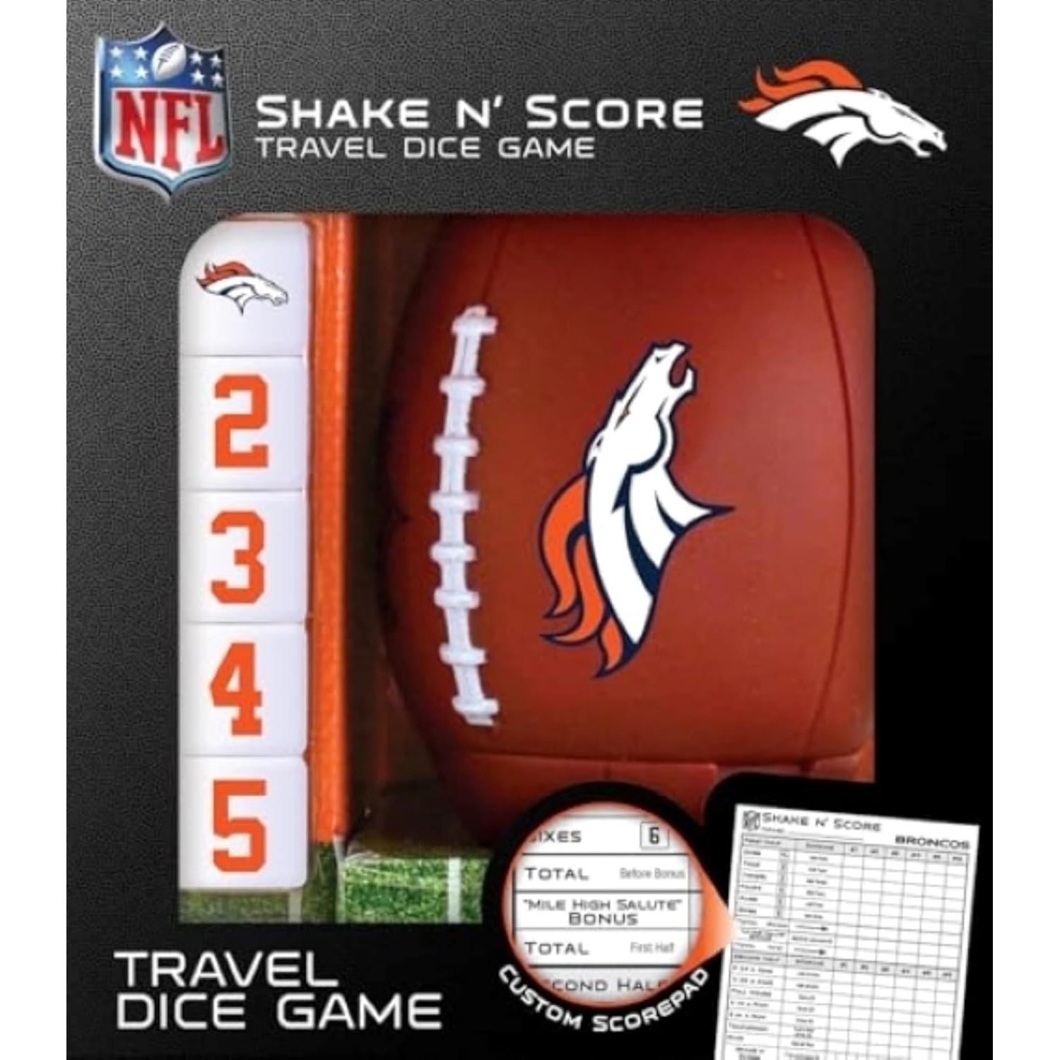Juego de Dados de Viaje MasterPieces Denver Broncos Shake N' Score