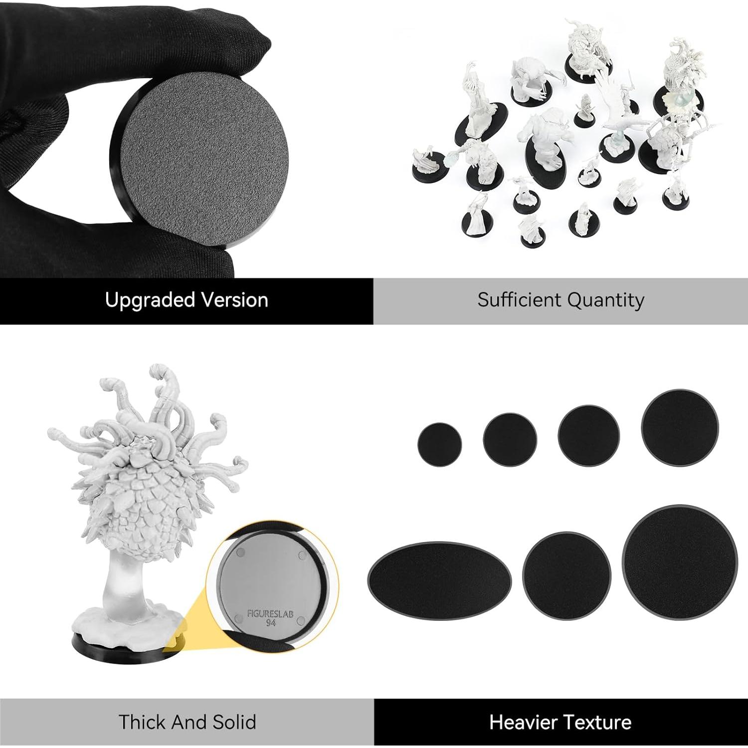 100PCS Bases Miniatura Negras FIGURESLAB 7 Tamaños para Juegos