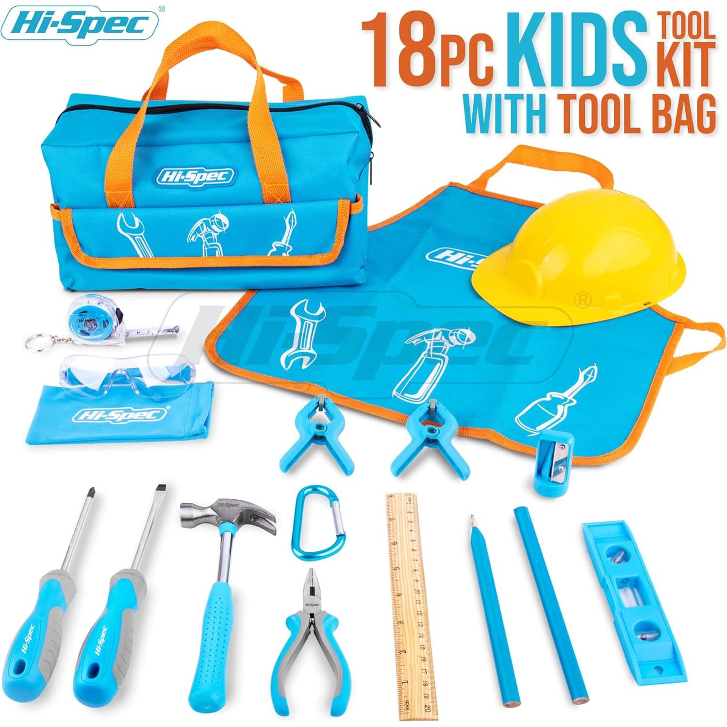 Juego de Herramientas Hi-Spec para Niños 18 Piezas con Bolsa Azul