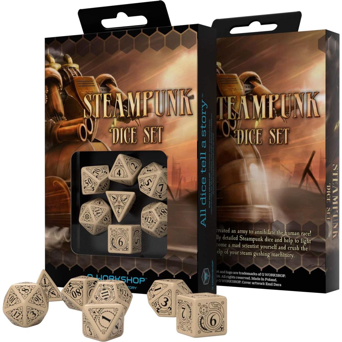Dados Steampunk Beige y Negro Q WORKSHOP - Juego de Mesa