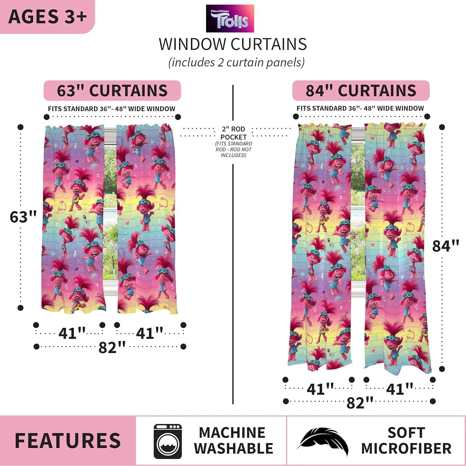 Cortinas de Ventana para Niños Franco 66x175 cm Trolls World Tour