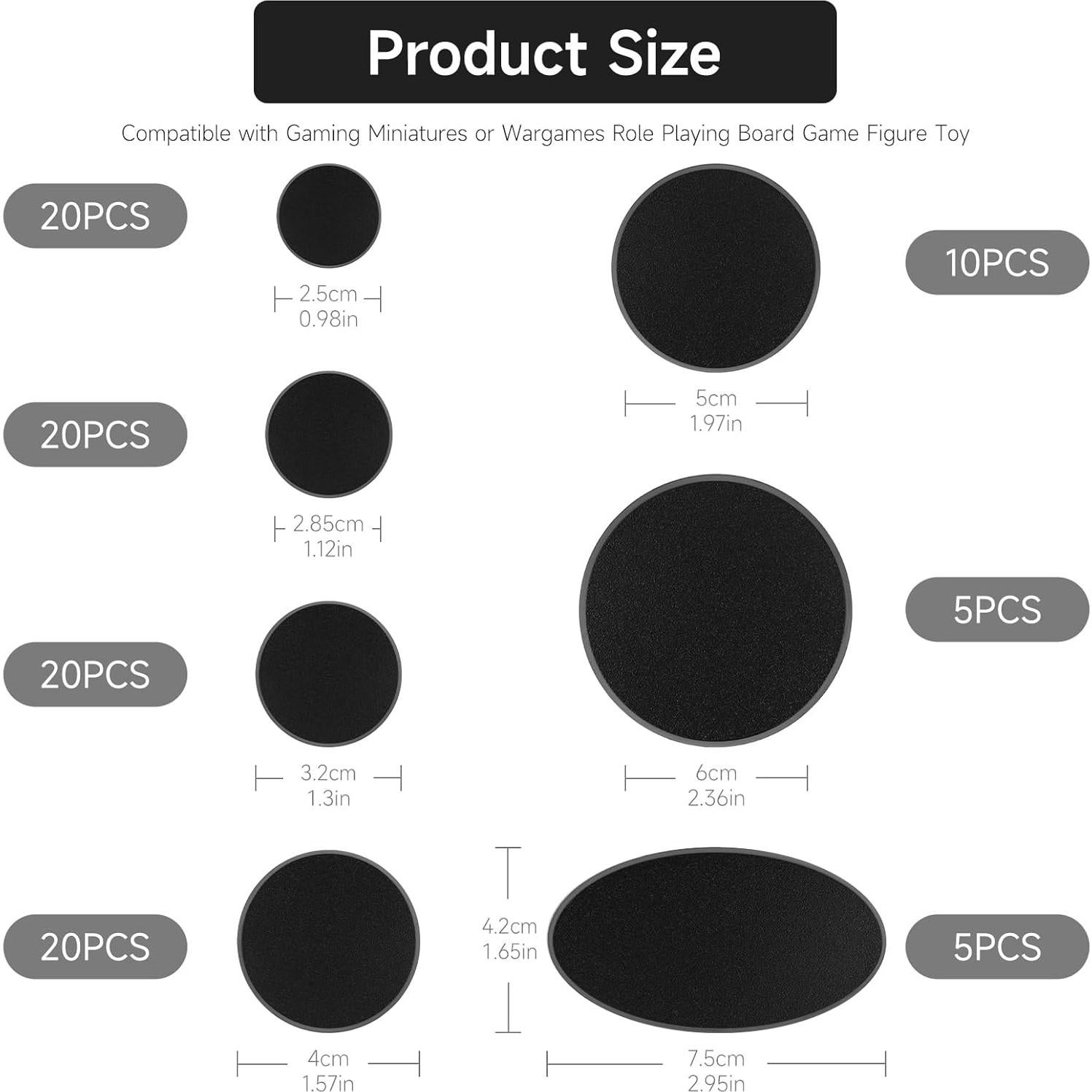 100 Piezas Bases de Acrílico para Miniaturas DisplayMore - 7 Tamaños