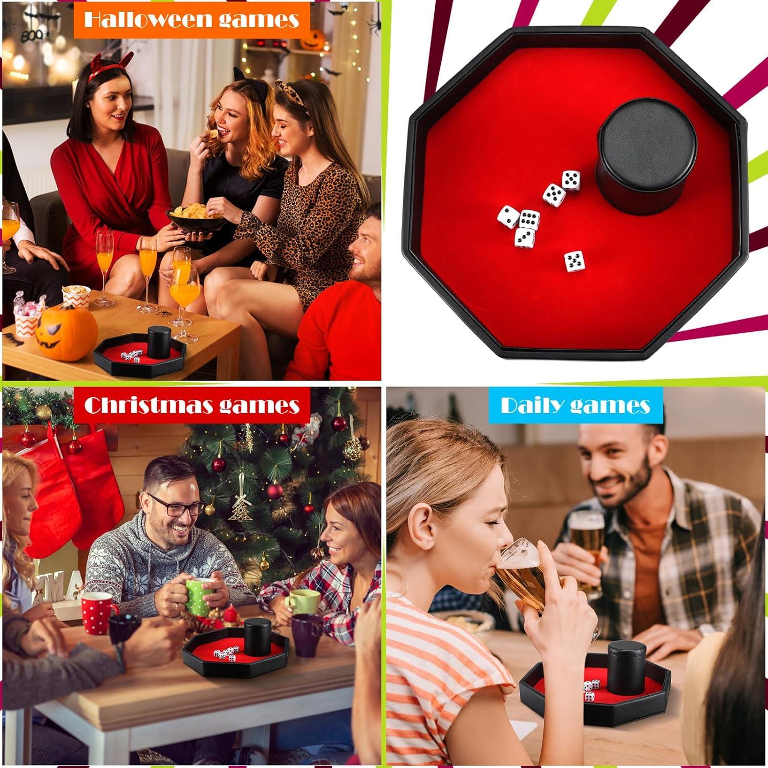 Juego de Dados 8 Piezas con Bandeja de Cuero PU Rojo