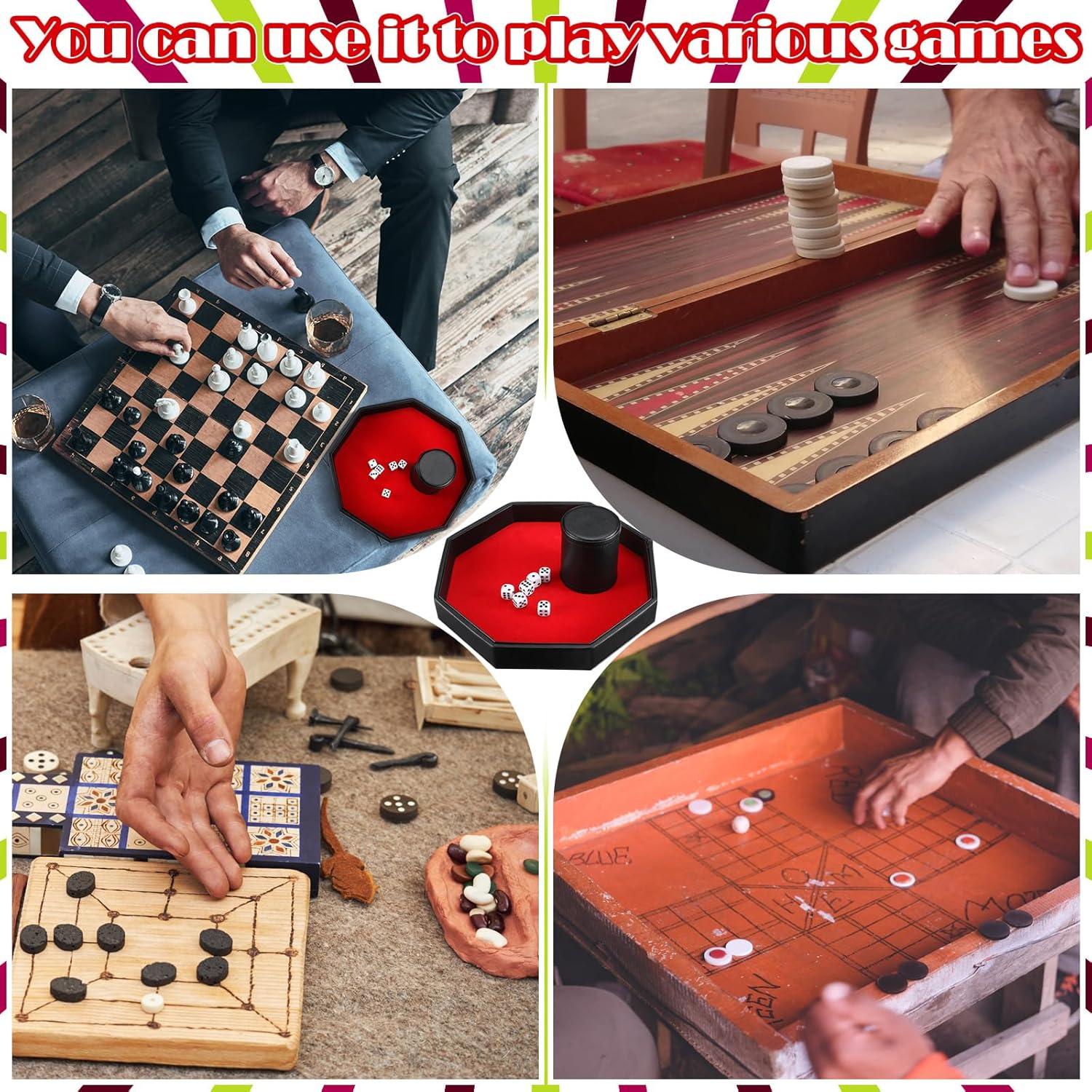 Juego de Dados 8 Piezas con Bandeja de Cuero PU Rojo