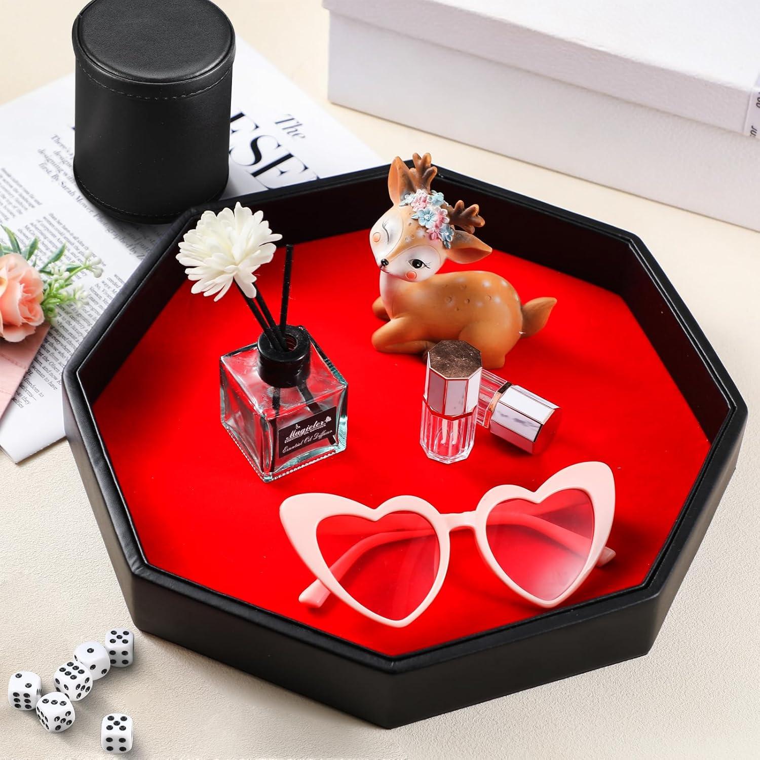 Juego de Dados 8 Piezas con Bandeja de Cuero PU Rojo