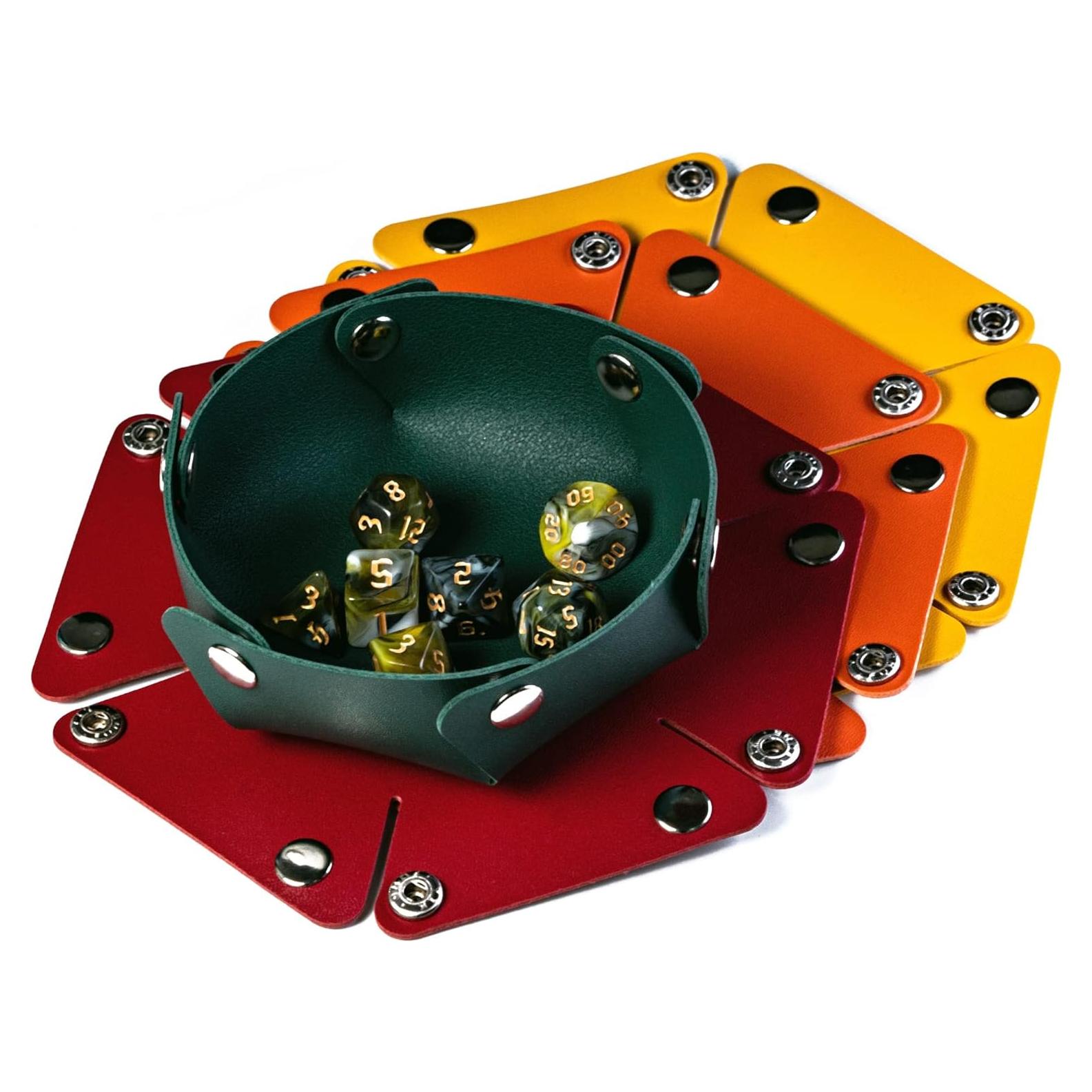 Juego de 4 Cajas de Dados de Cuero PU KSNDie - Verde, Rojo, Naranja, Amarillo
