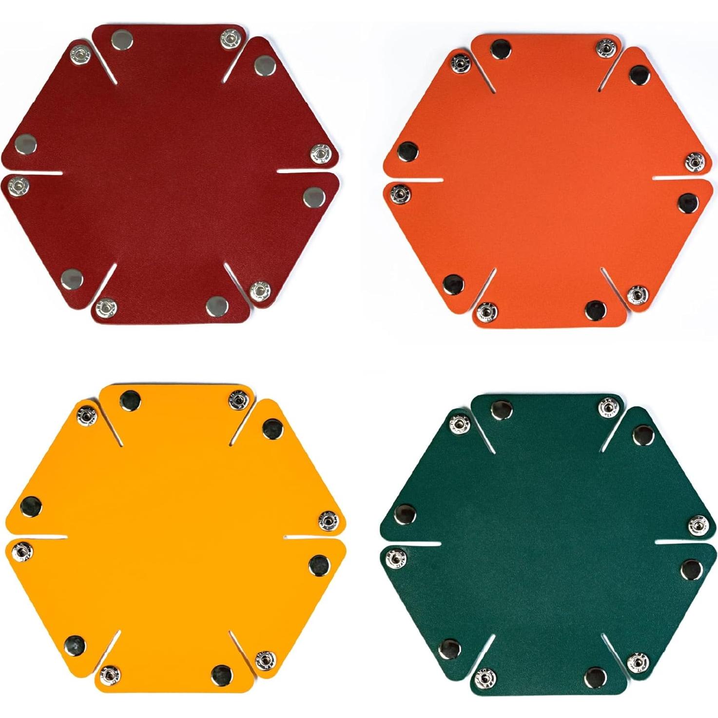 Juego de 4 Cajas de Dados de Cuero PU KSNDie - Verde, Rojo, Naranja, Amarillo