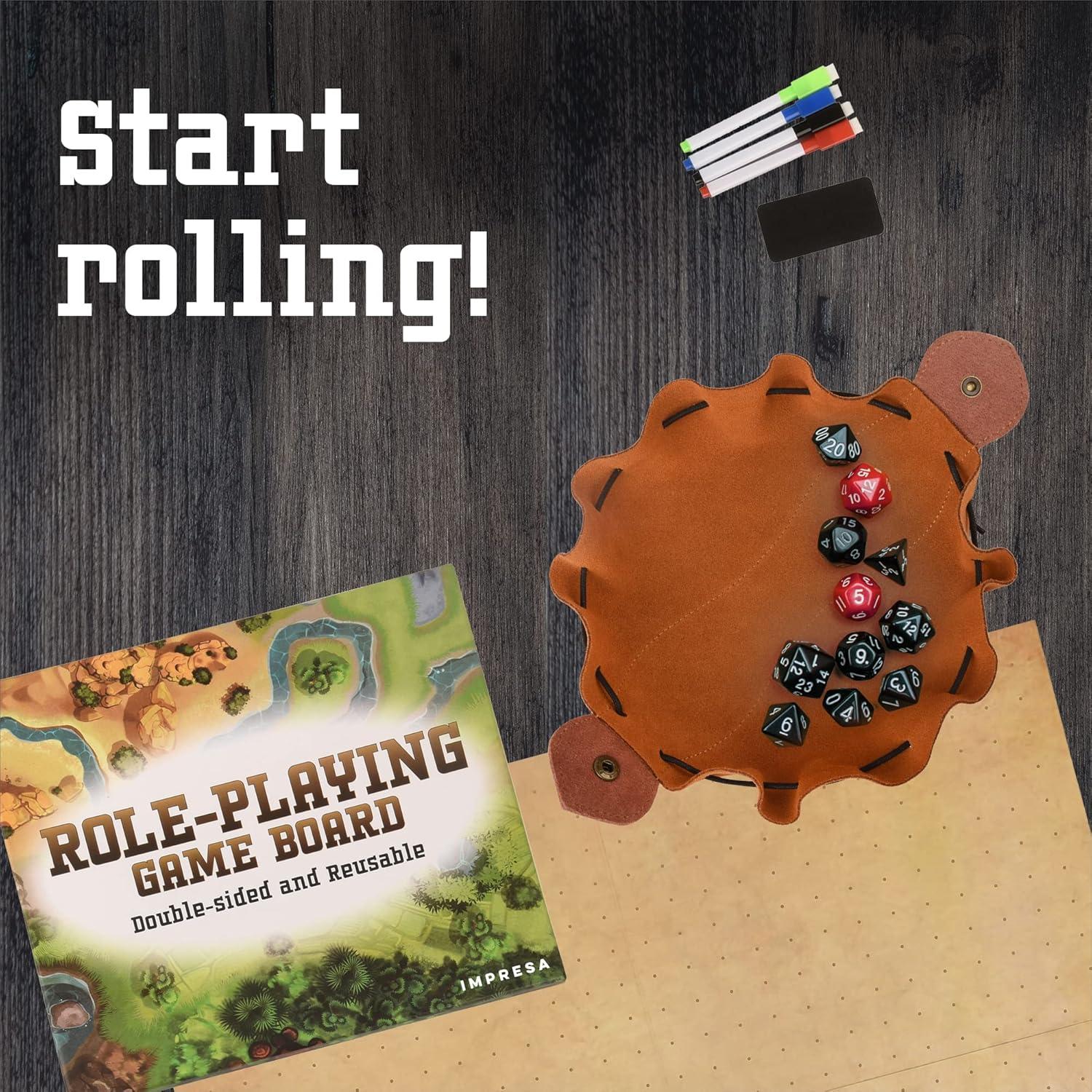 Bolsa y Bandeja de Dados IMPRESA - Cuero Marrón 25.4 cm