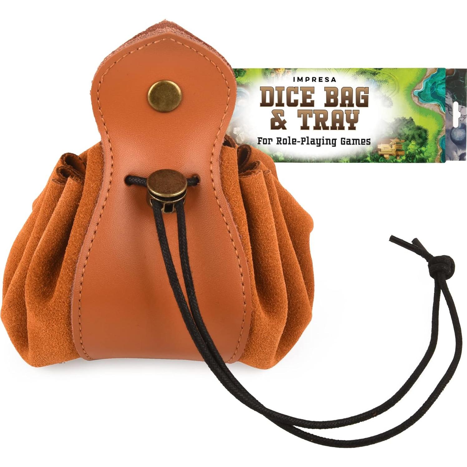 Bolsa y Bandeja de Dados IMPRESA - Cuero Marrón 25.4 cm
