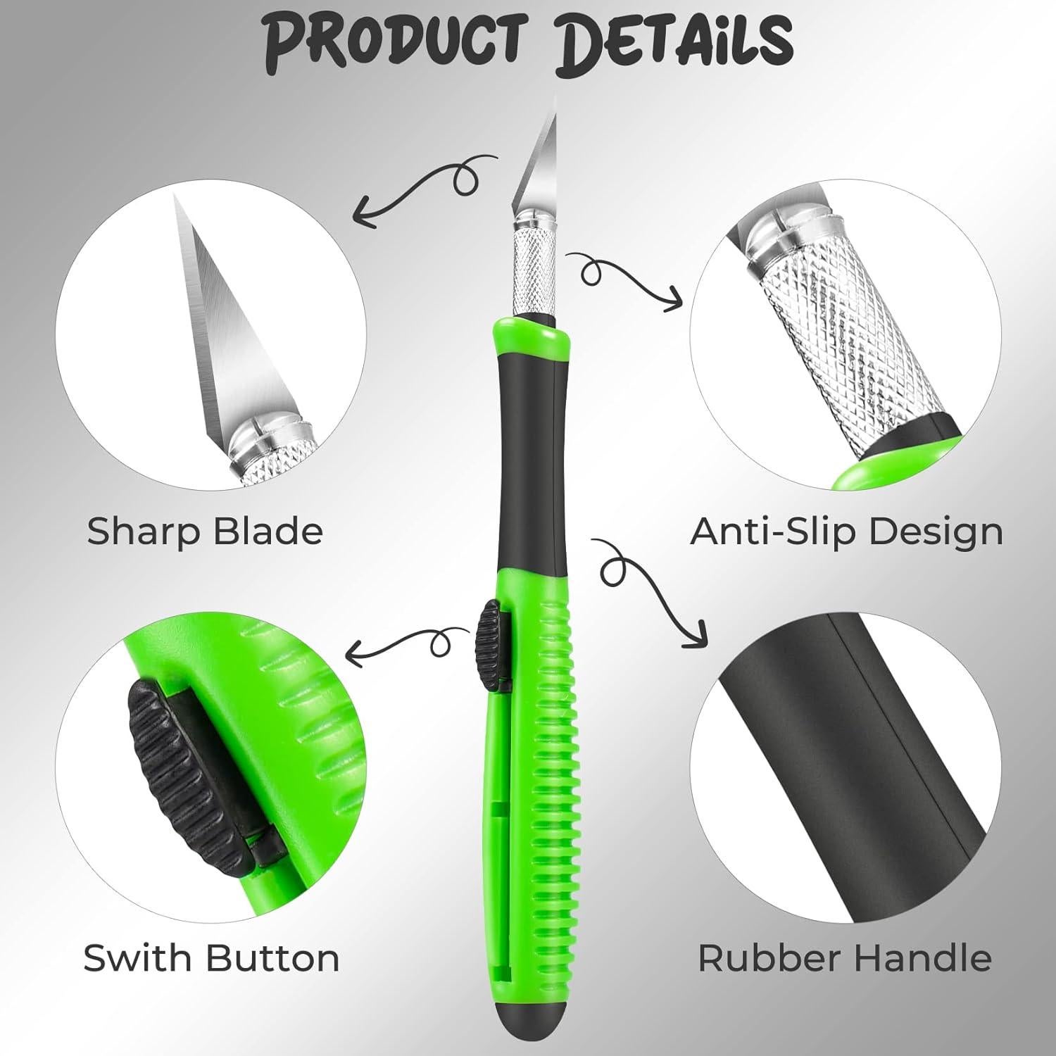 Cuchillo de Manualidades TIFICAL Retráctil con 10 Cuchillas de Acero