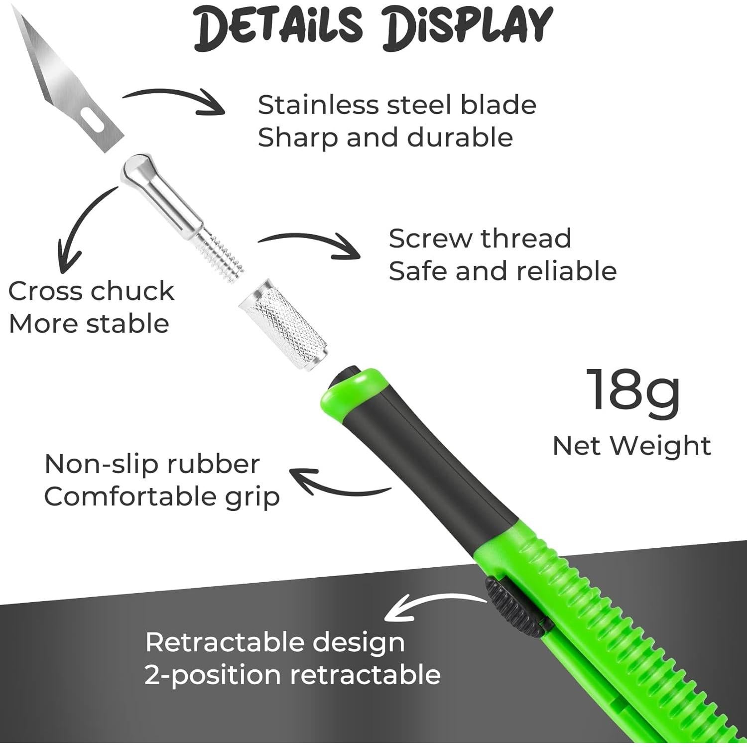 Cuchillo de Manualidades TIFICAL Retráctil con 10 Cuchillas de Acero