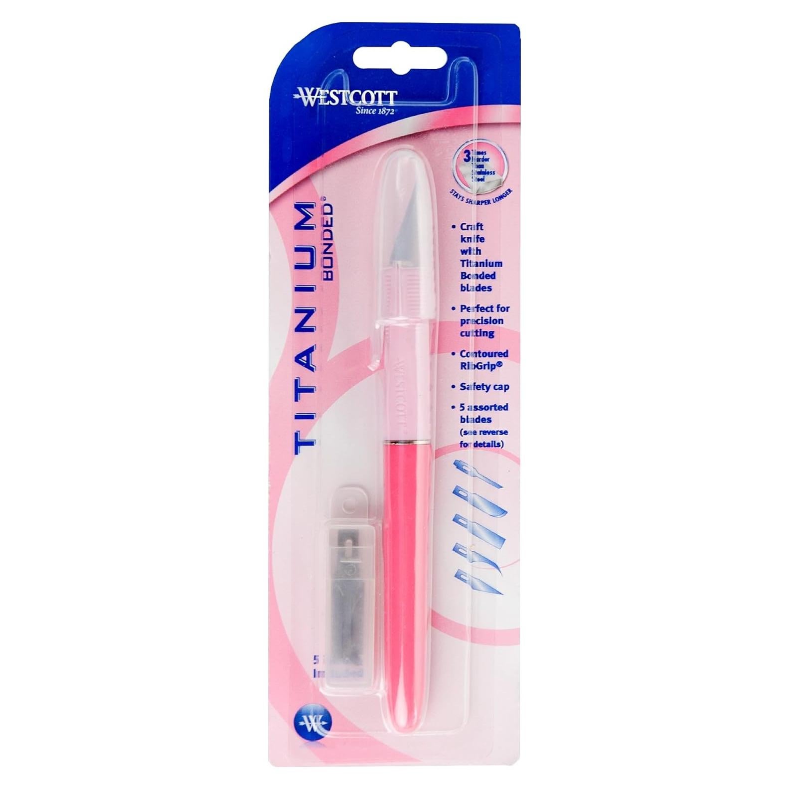 Cuchillo de Manualidades Westcott Rosa con 5 Cuchillas de Titanio